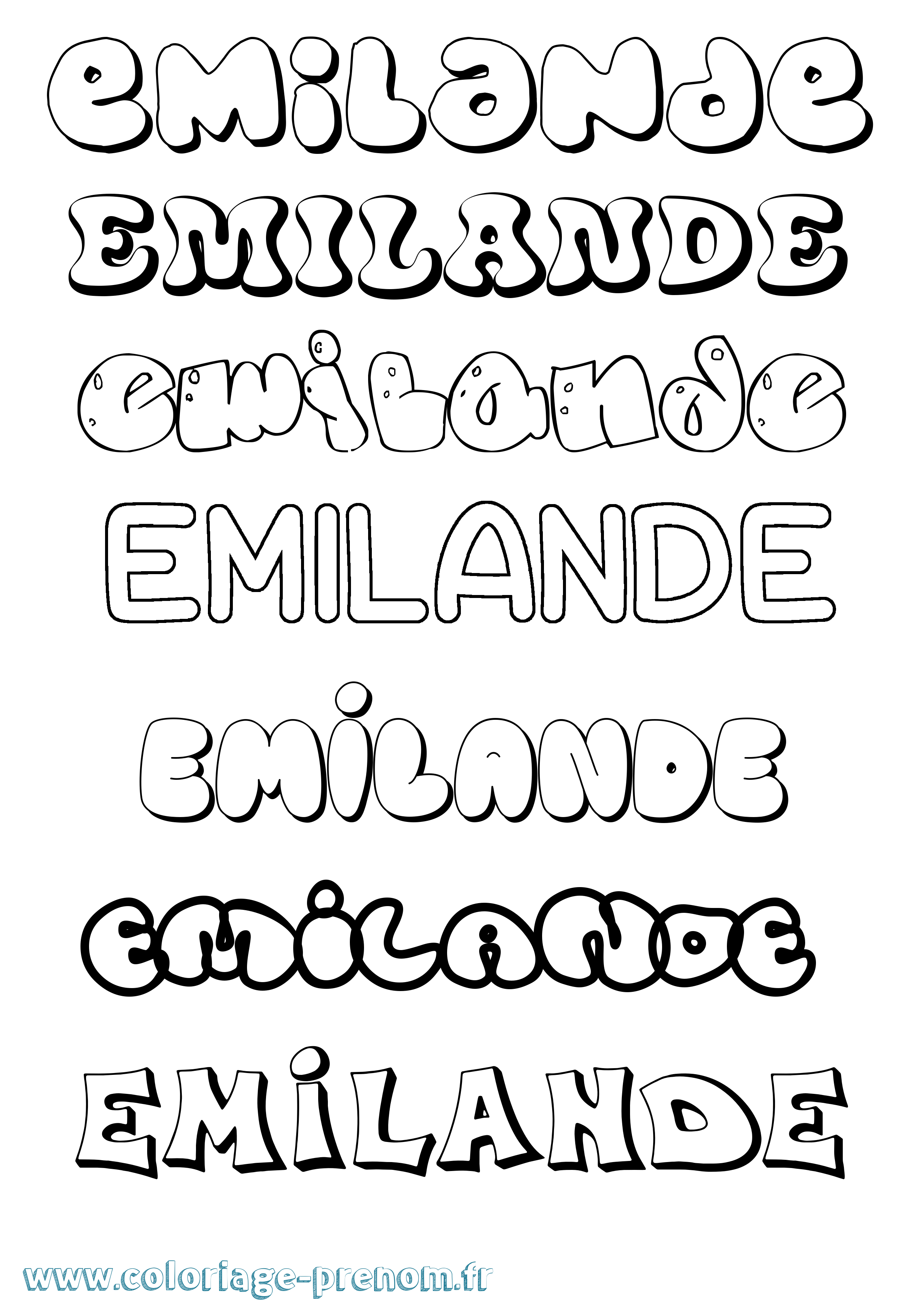 Coloriage prénom Emilande Bubble
