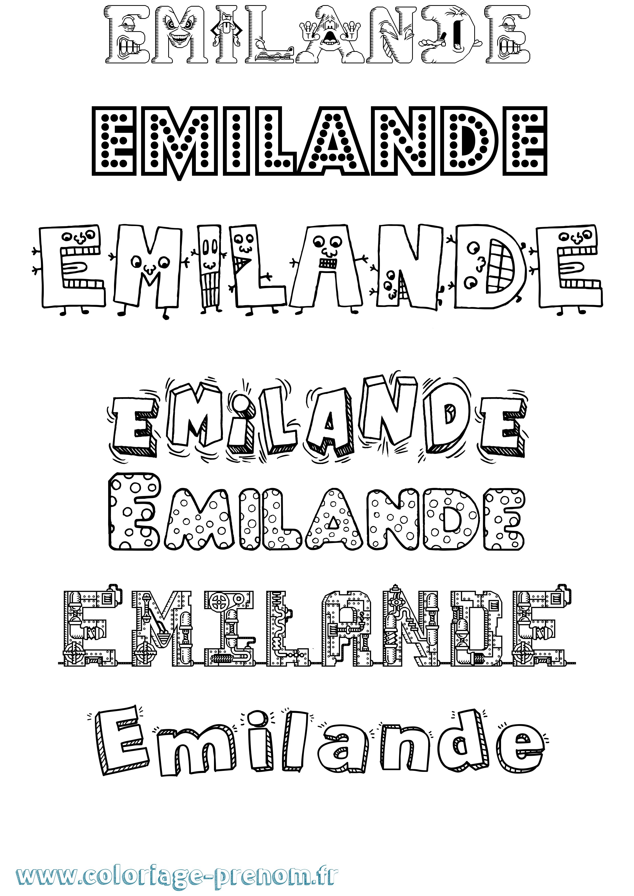 Coloriage prénom Emilande Fun