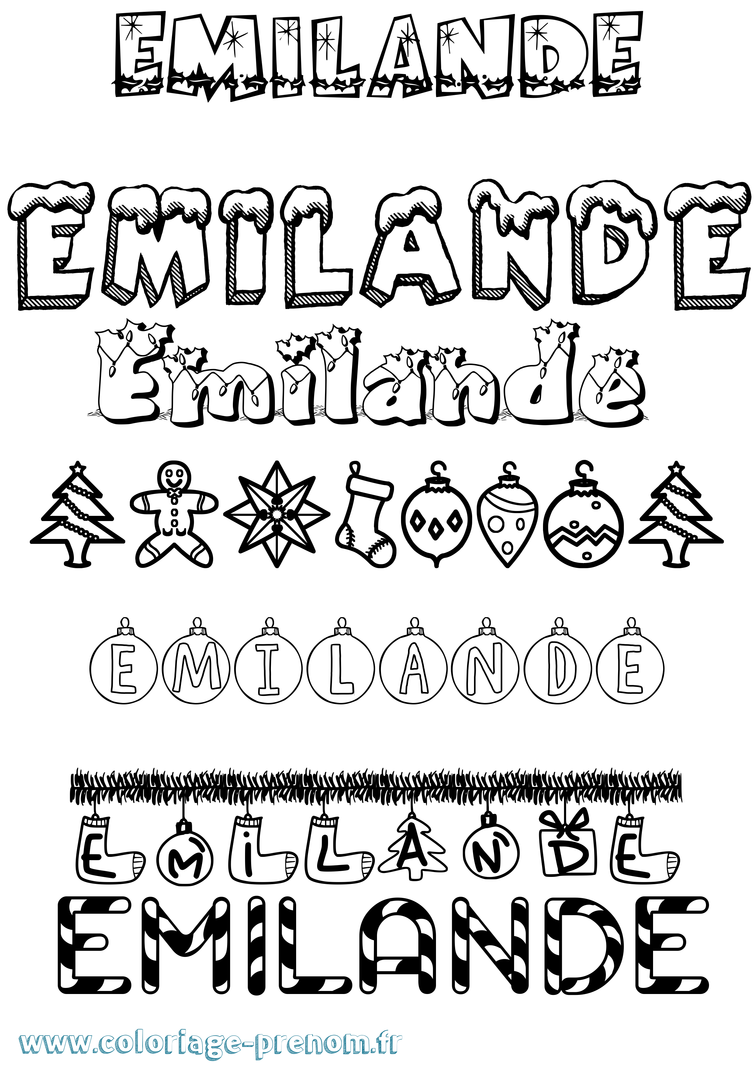 Coloriage prénom Emilande Noël