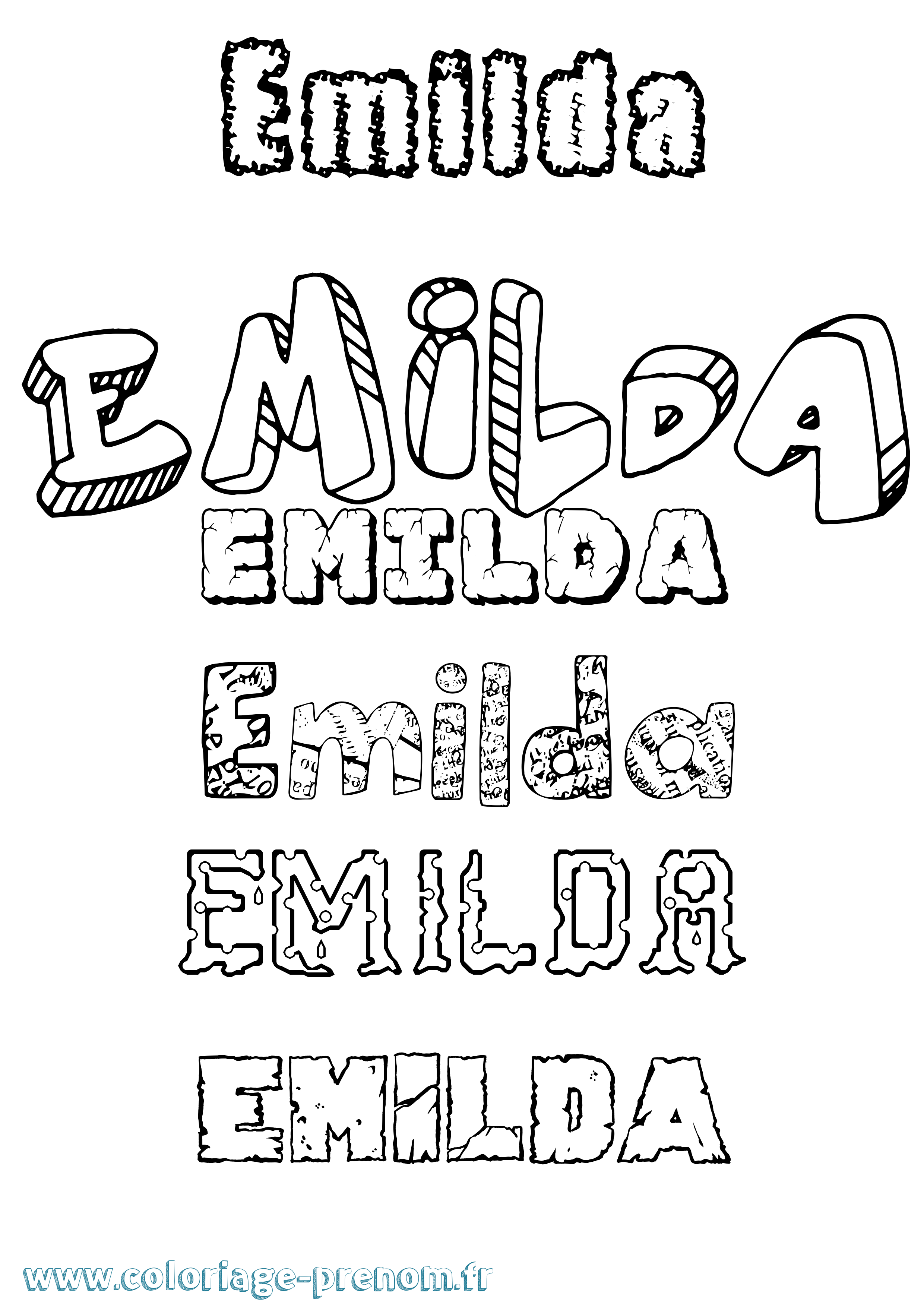 Coloriage prénom Emilda Destructuré