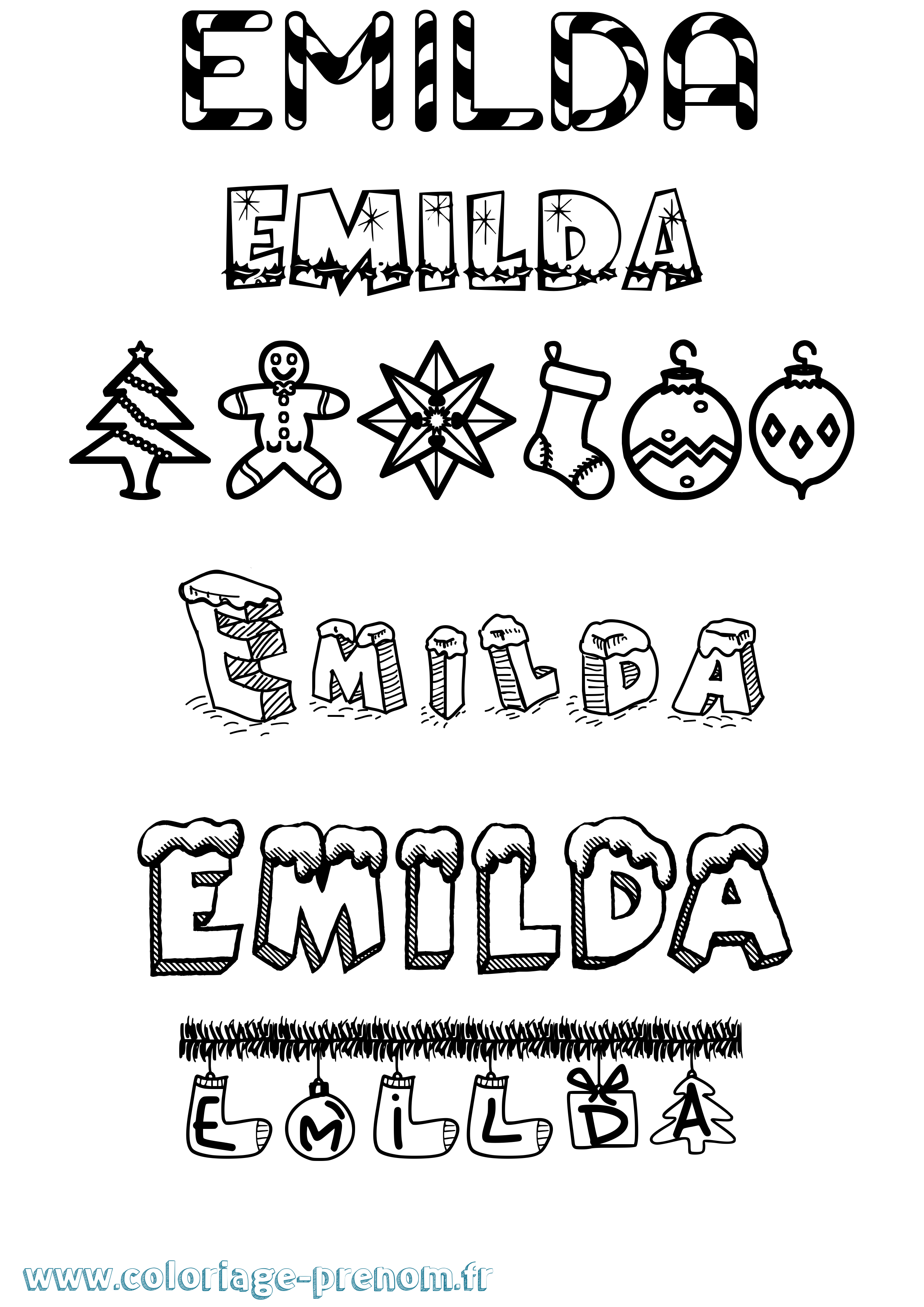 Coloriage prénom Emilda Noël