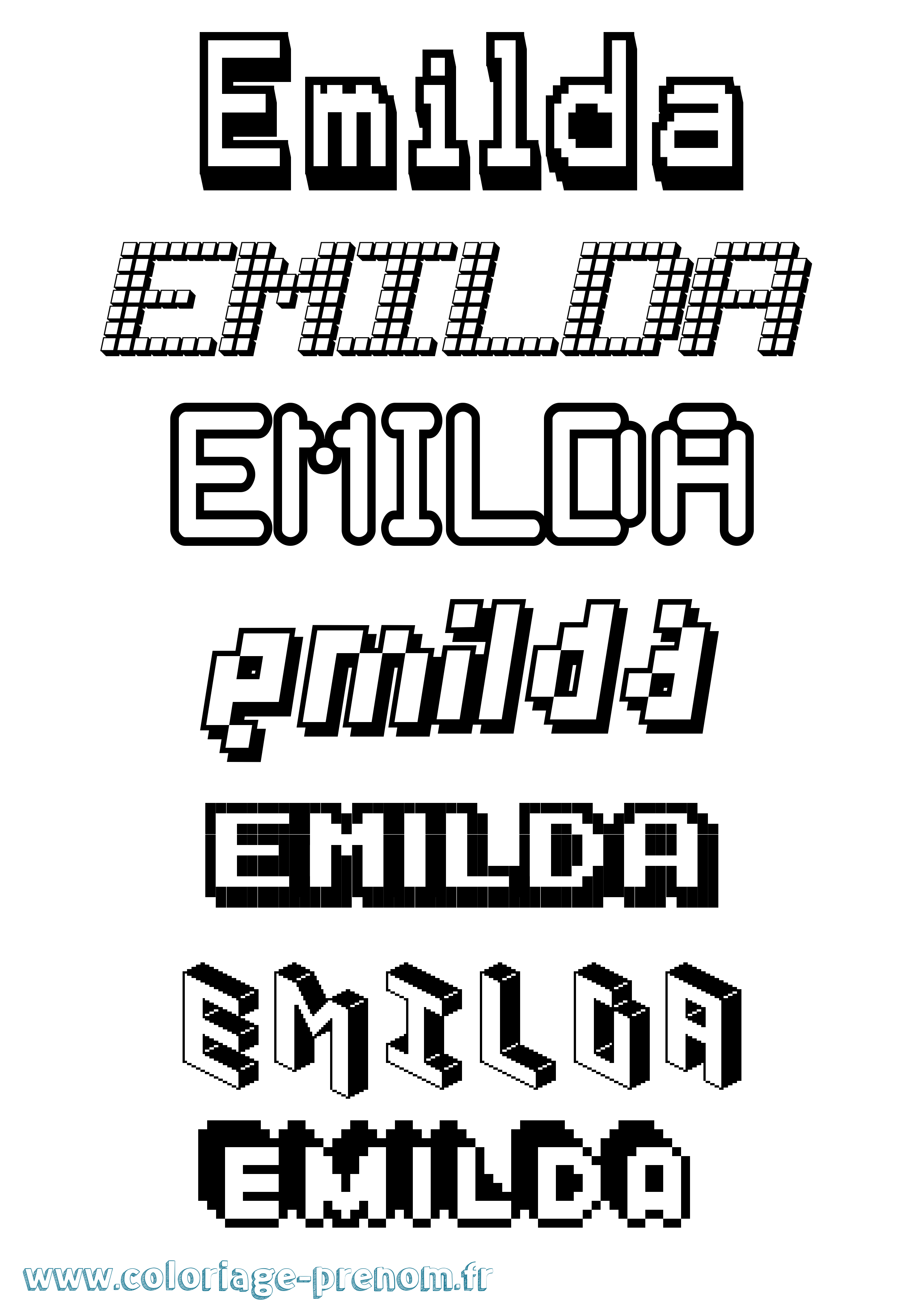 Coloriage prénom Emilda Pixel