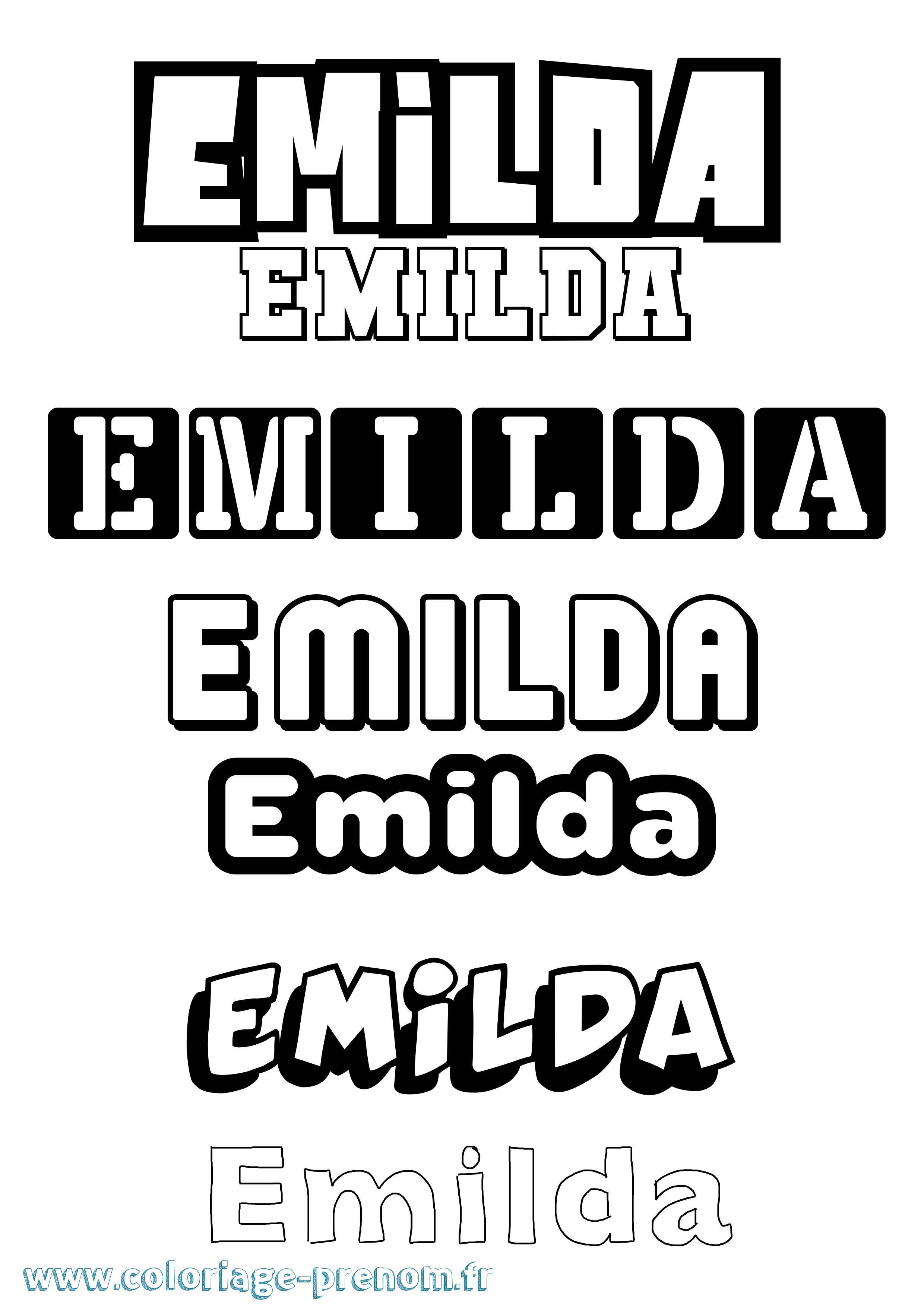 Coloriage prénom Emilda Simple