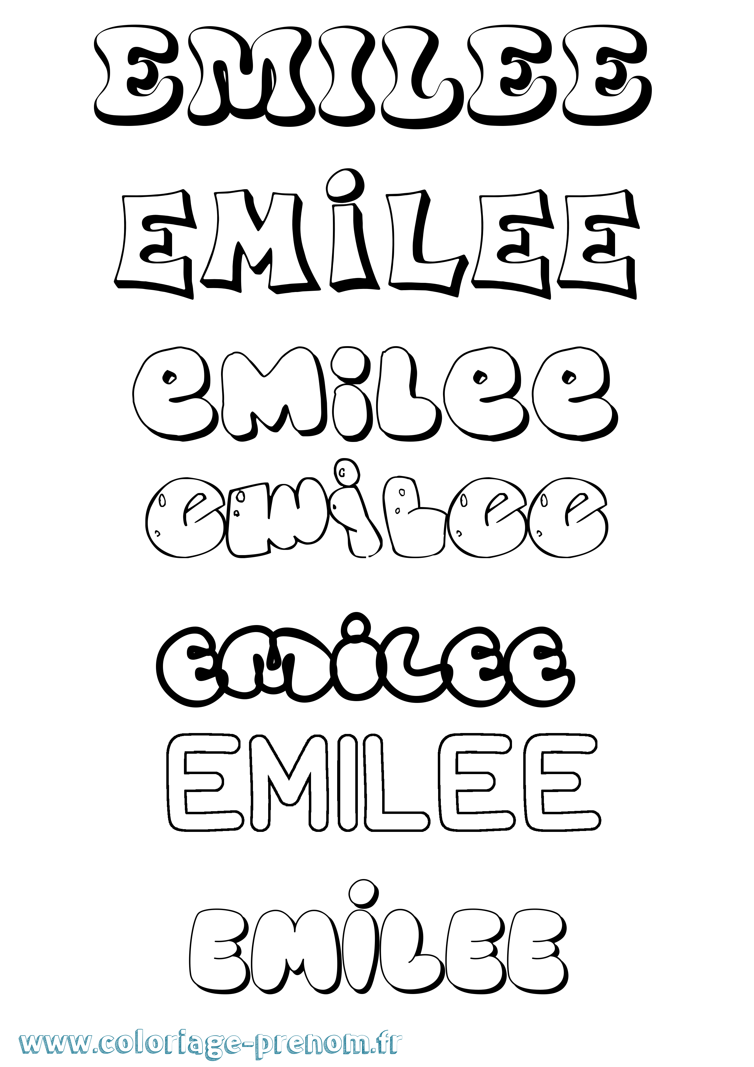 Coloriage prénom Emilee Bubble