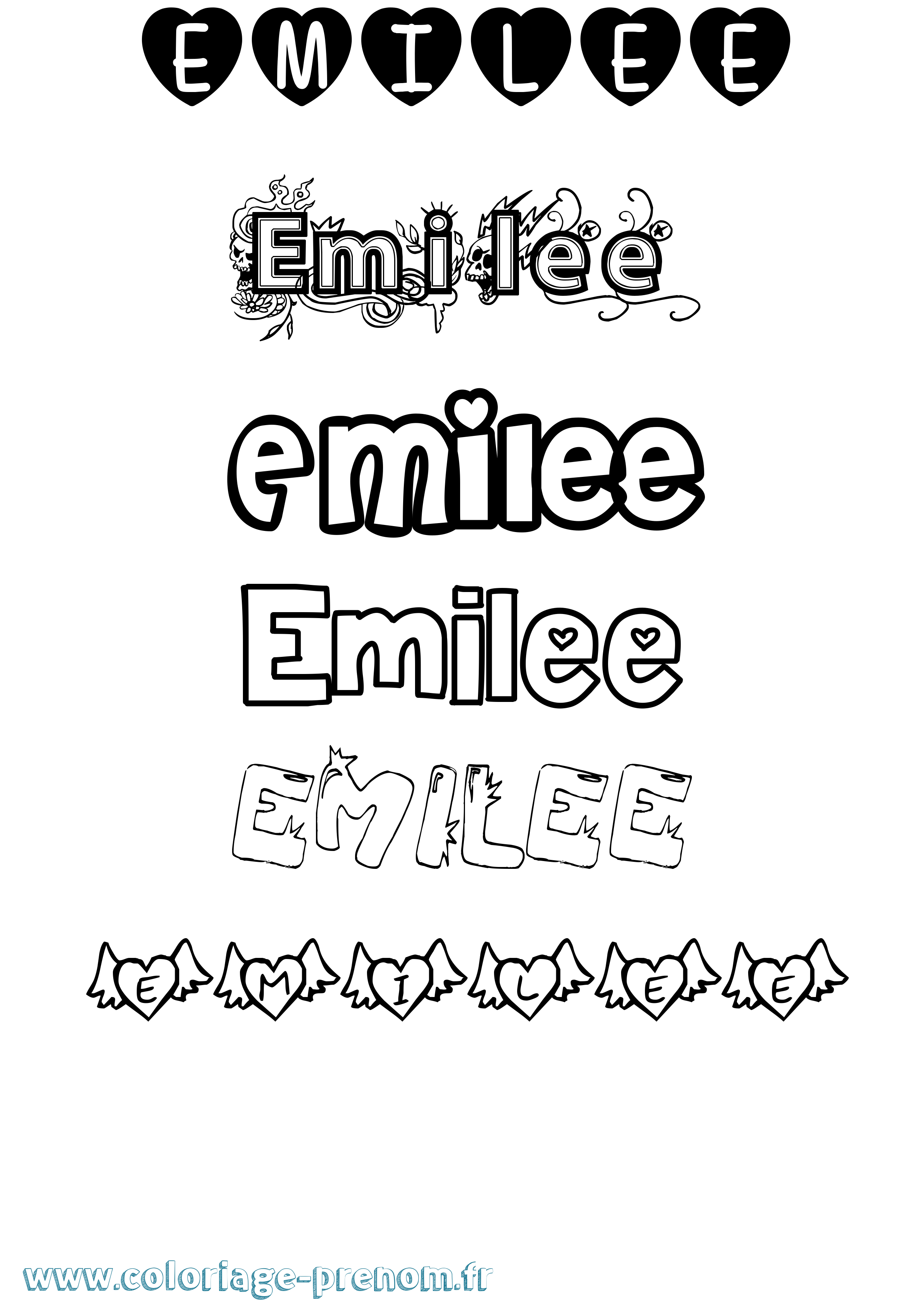 Coloriage prénom Emilee Girly