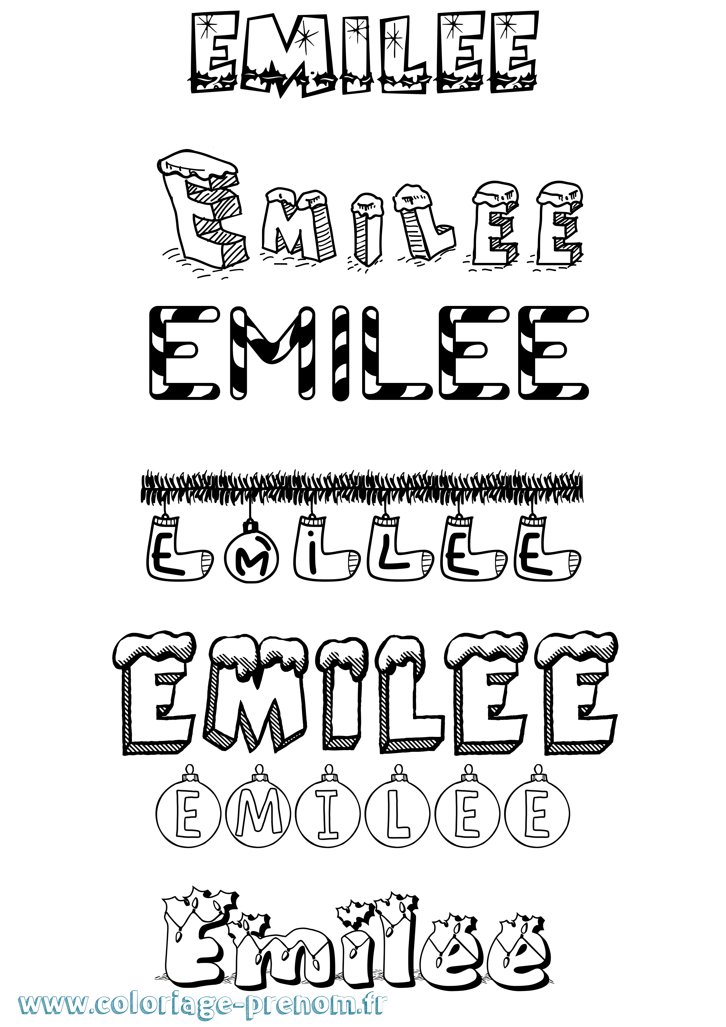Coloriage prénom Emilee Noël