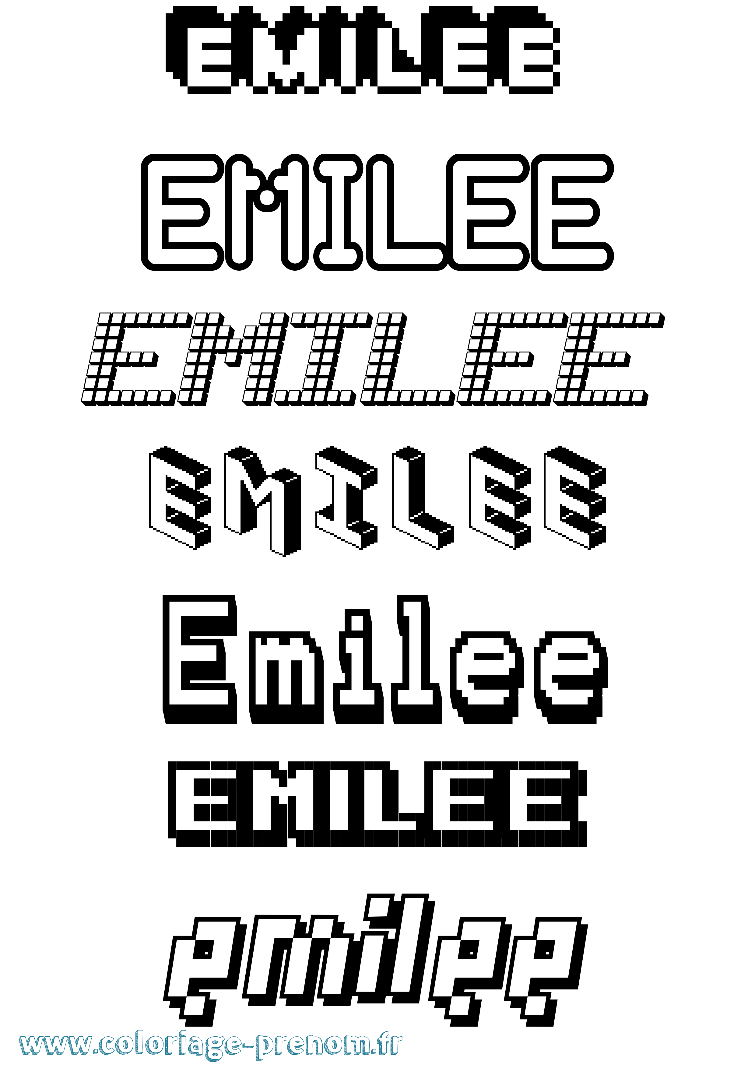 Coloriage prénom Emilee Pixel