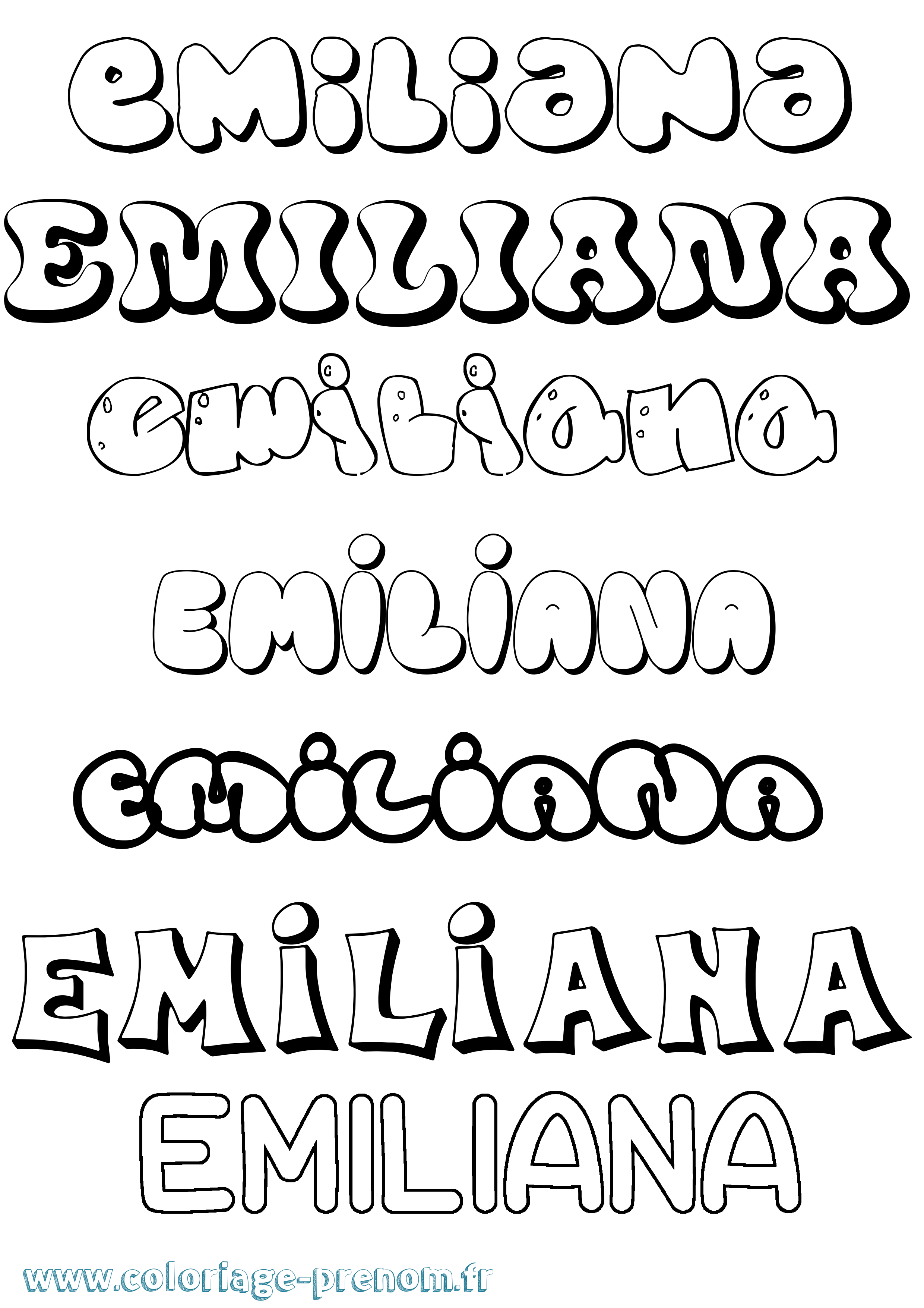 Coloriage prénom Emiliana Bubble