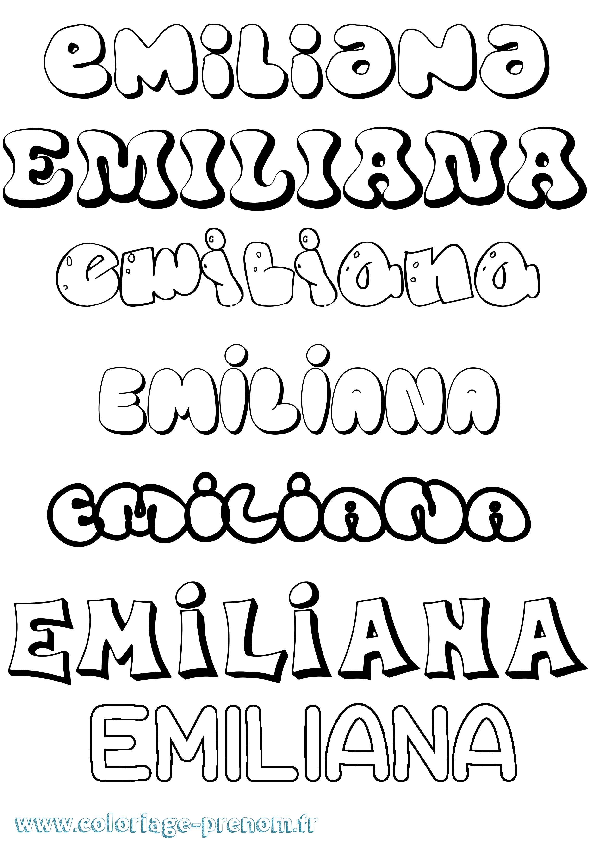 Coloriage Emiliana Bubble Coloriage prénom Emiliana Bubble