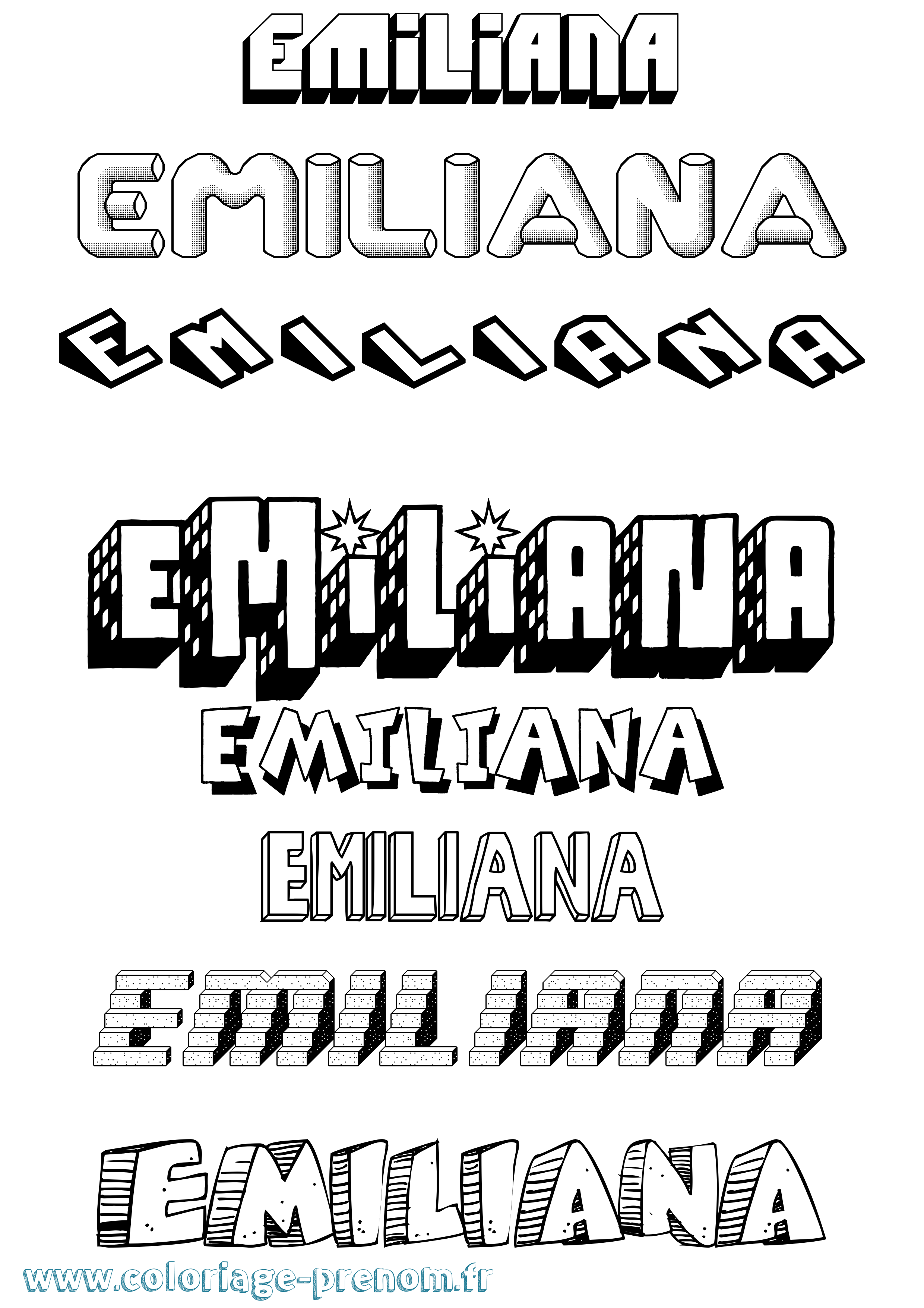 Coloriage Emiliana Effet 3D Coloriage prénom Emiliana Effet 3D