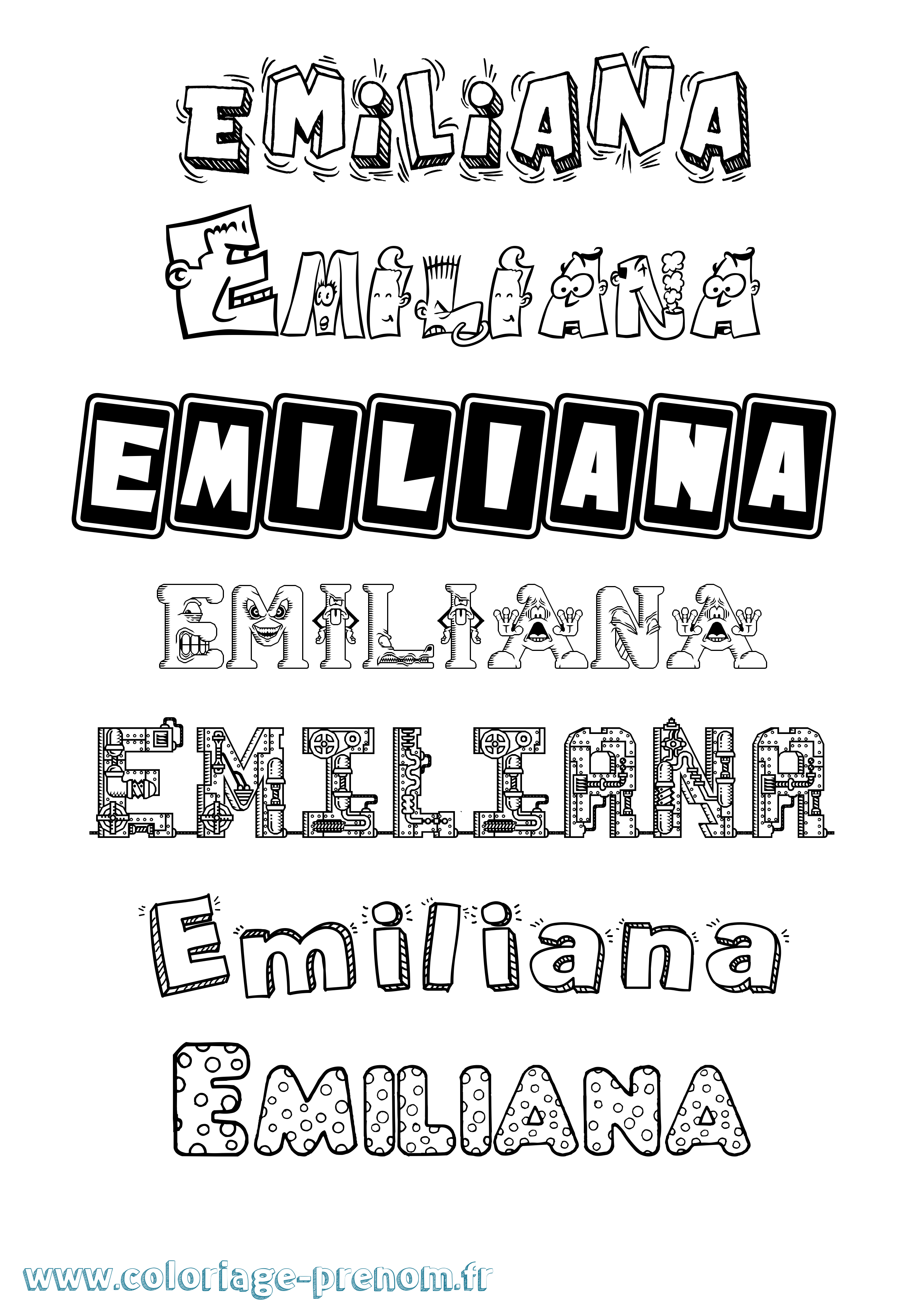 Coloriage prénom Emiliana Fun