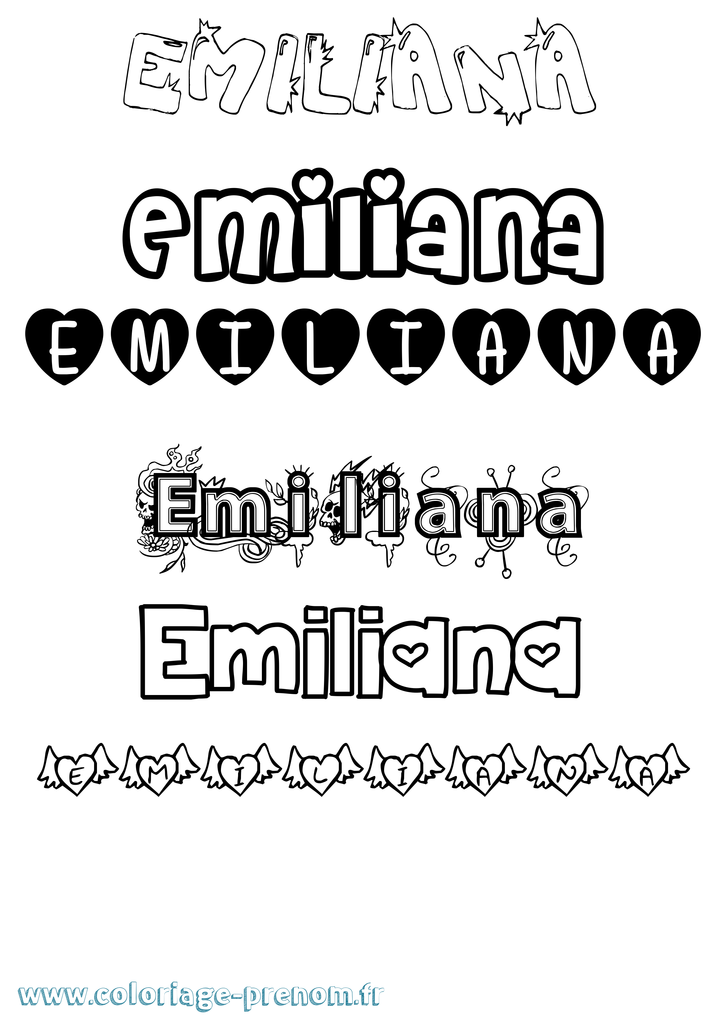 Coloriage prénom Emiliana Girly