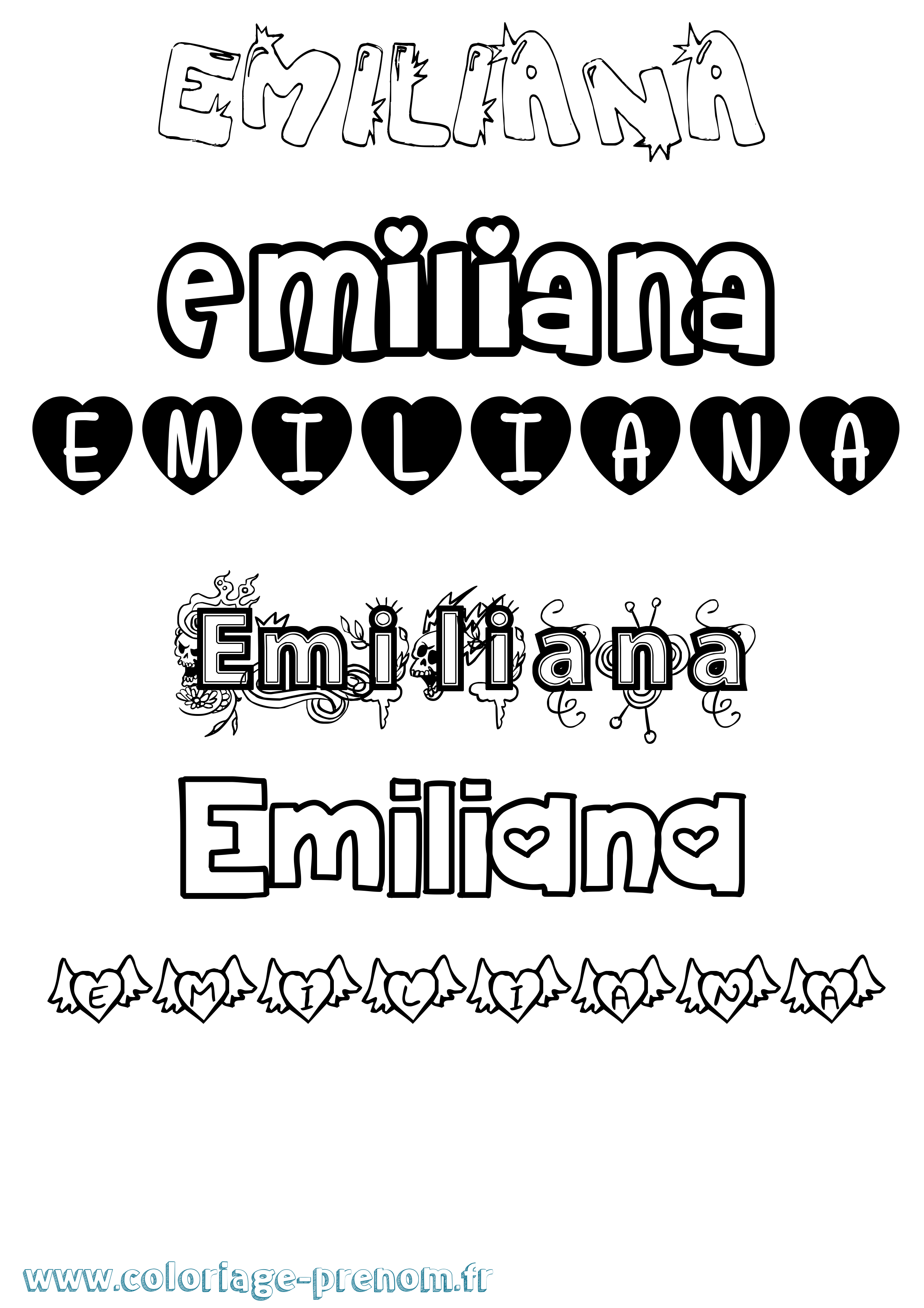 Coloriage Emiliana Girly Coloriage prénom Emiliana Girly