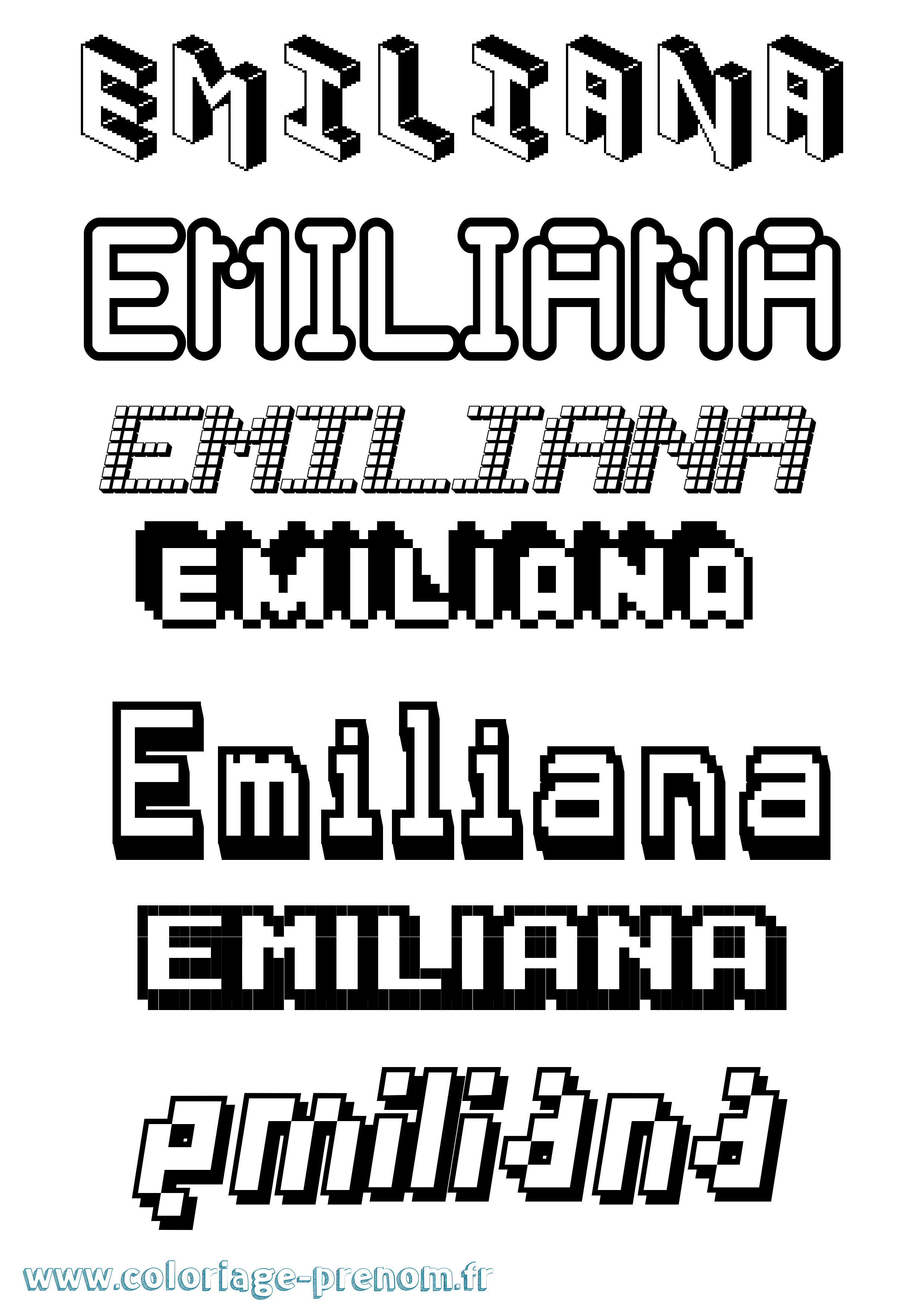 Coloriage Emiliana Pixel Coloriage prénom Emiliana Pixel