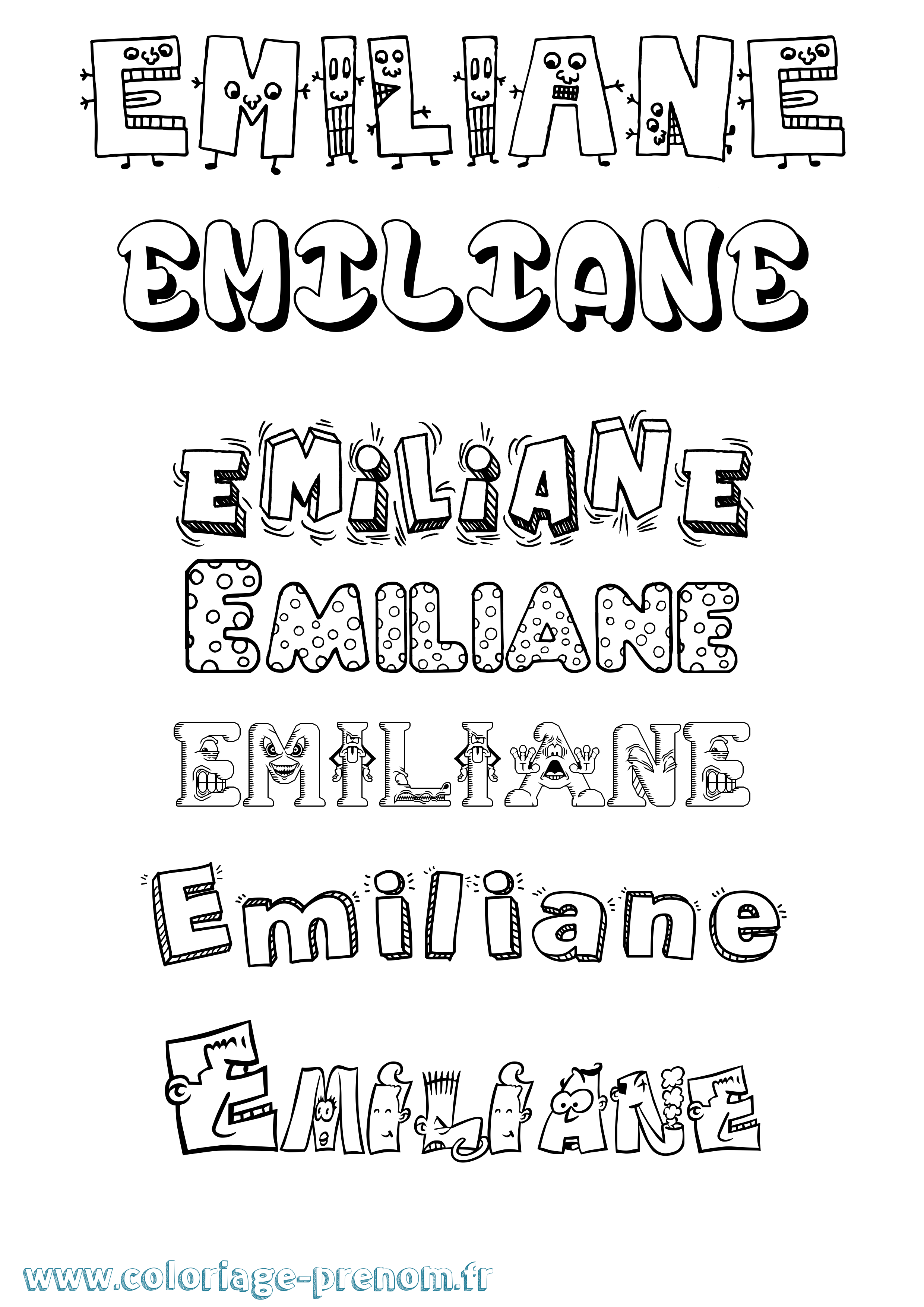 Coloriage prénom Emiliane Fun