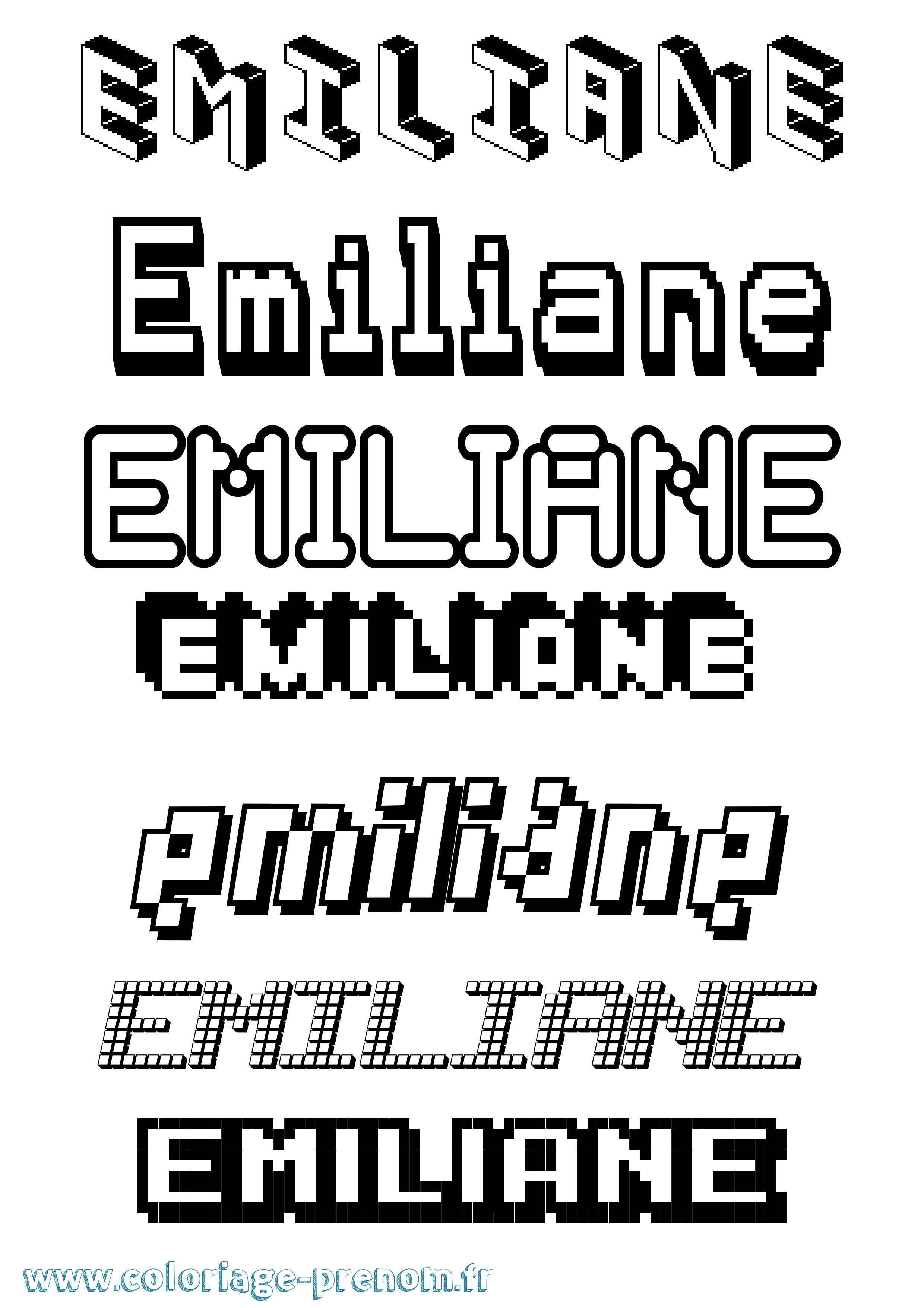 Coloriage prénom Emiliane Pixel