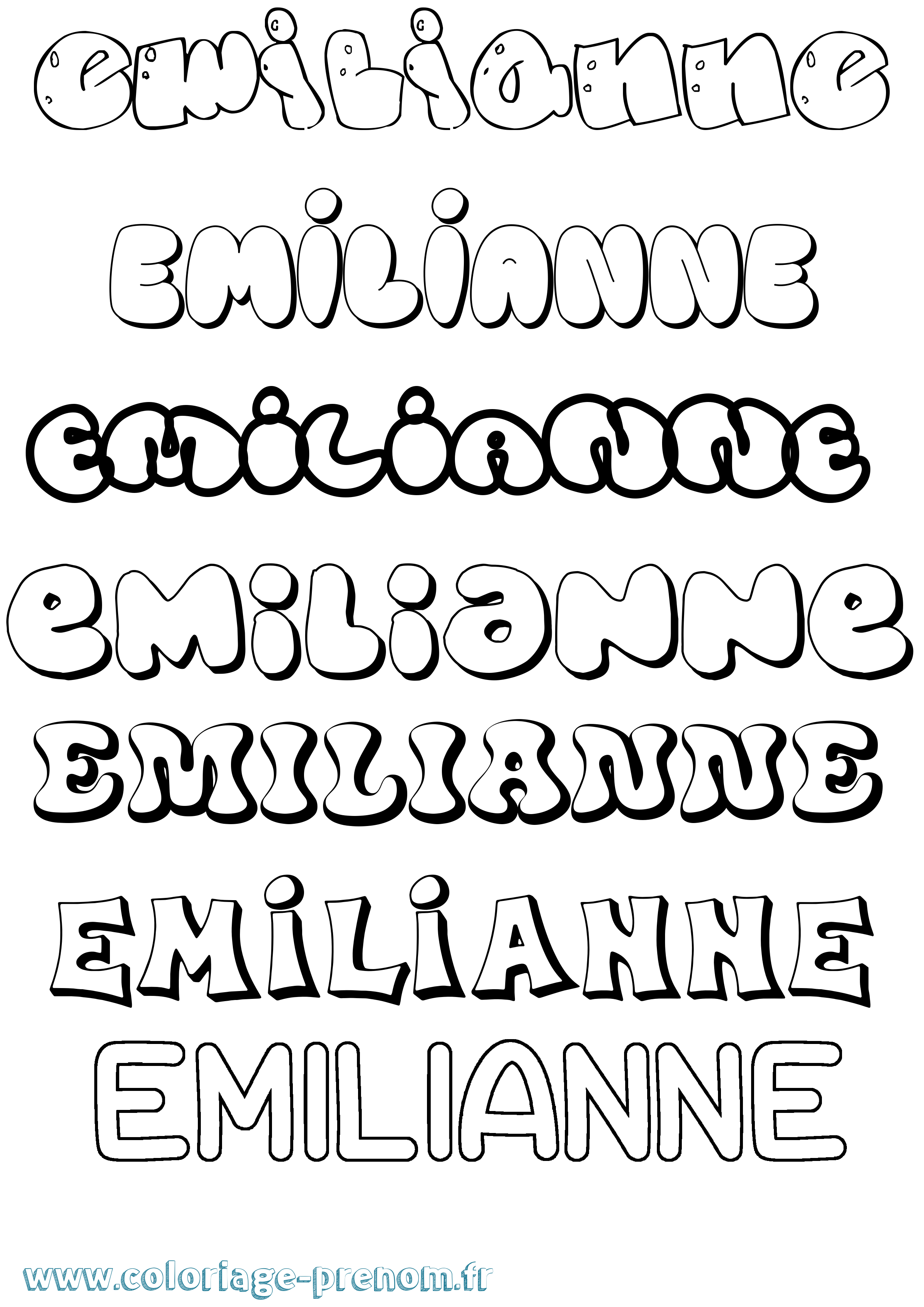 Coloriage prénom Emilianne Bubble