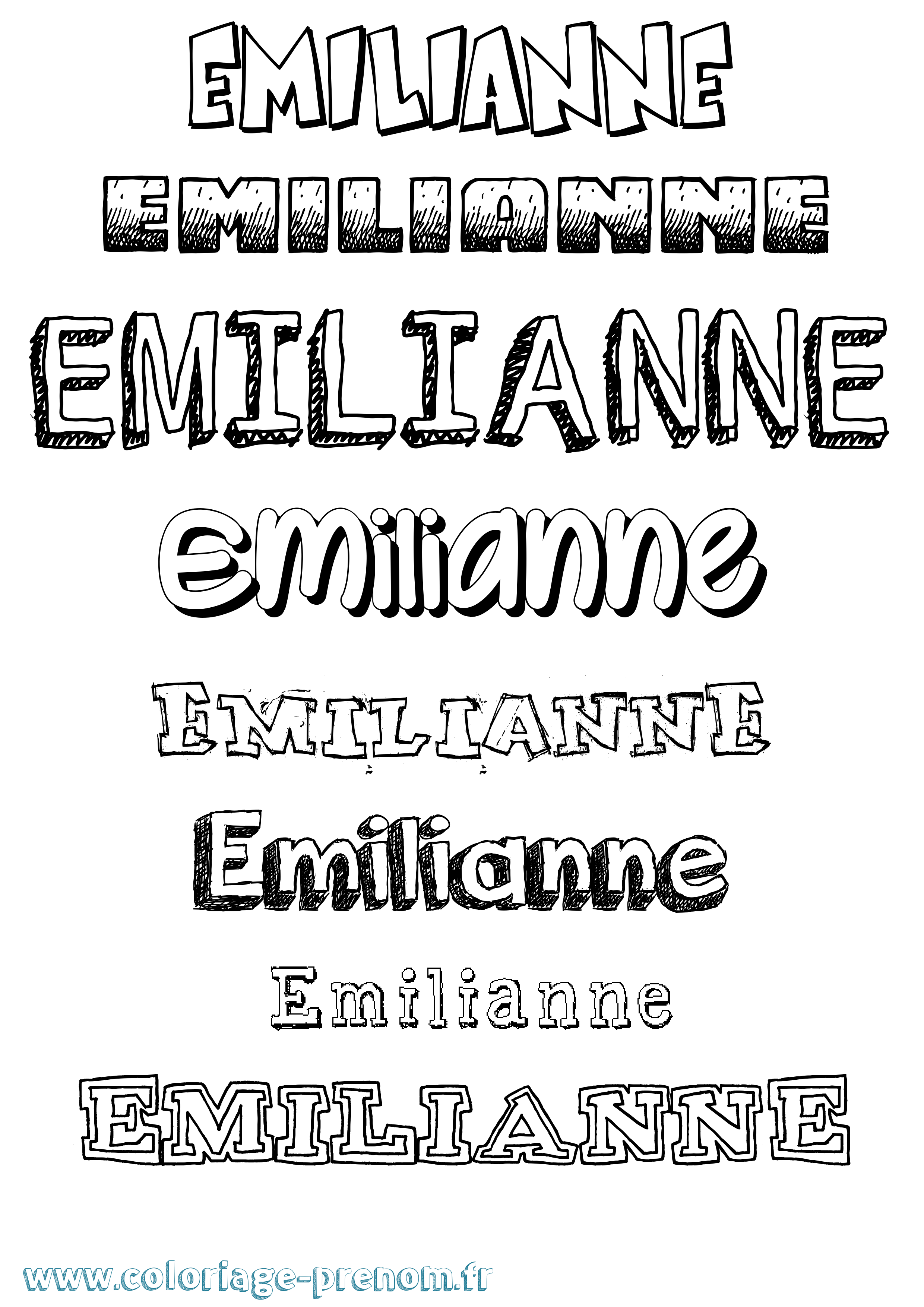 Coloriage prénom Emilianne Dessiné