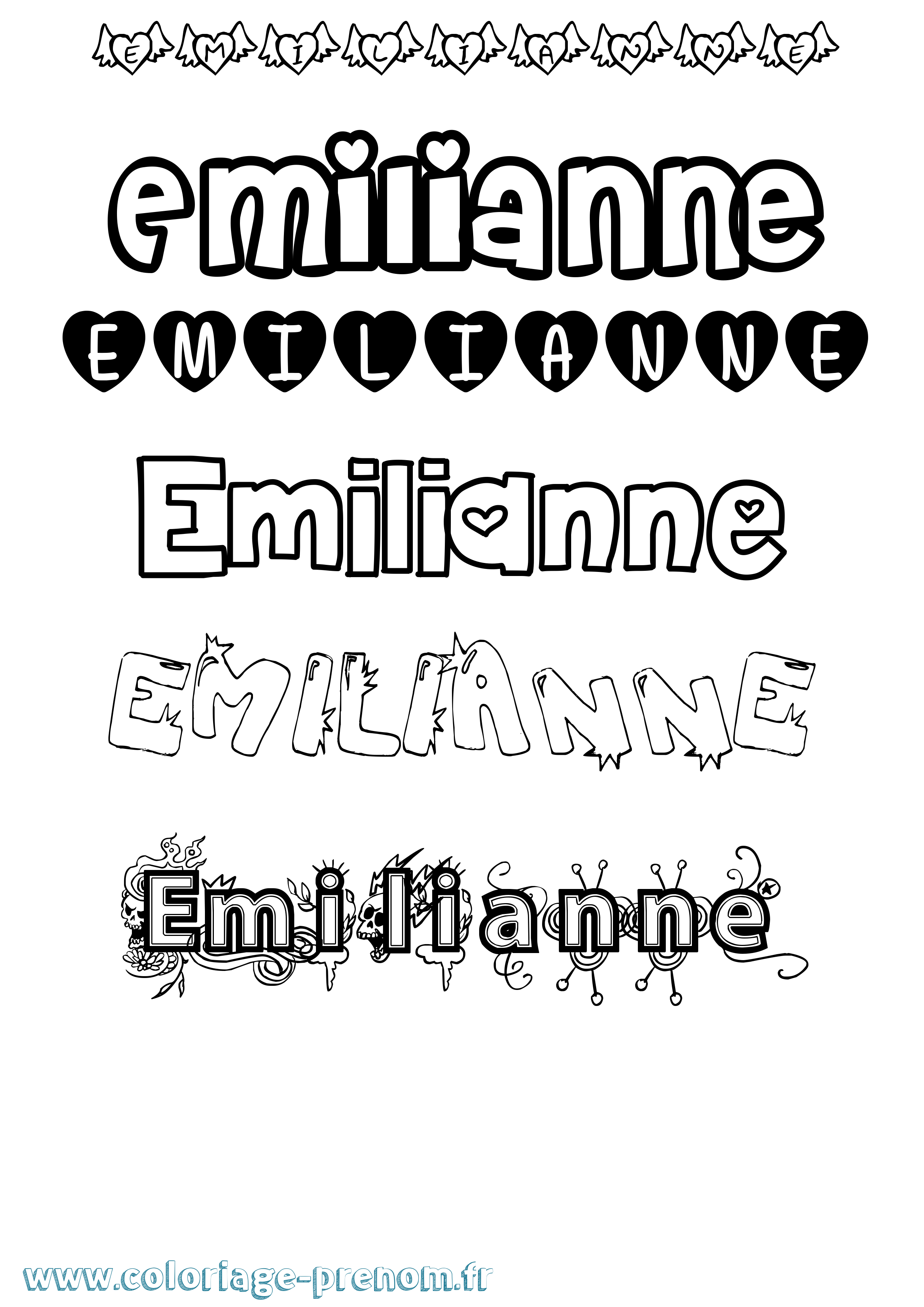 Coloriage prénom Emilianne Girly