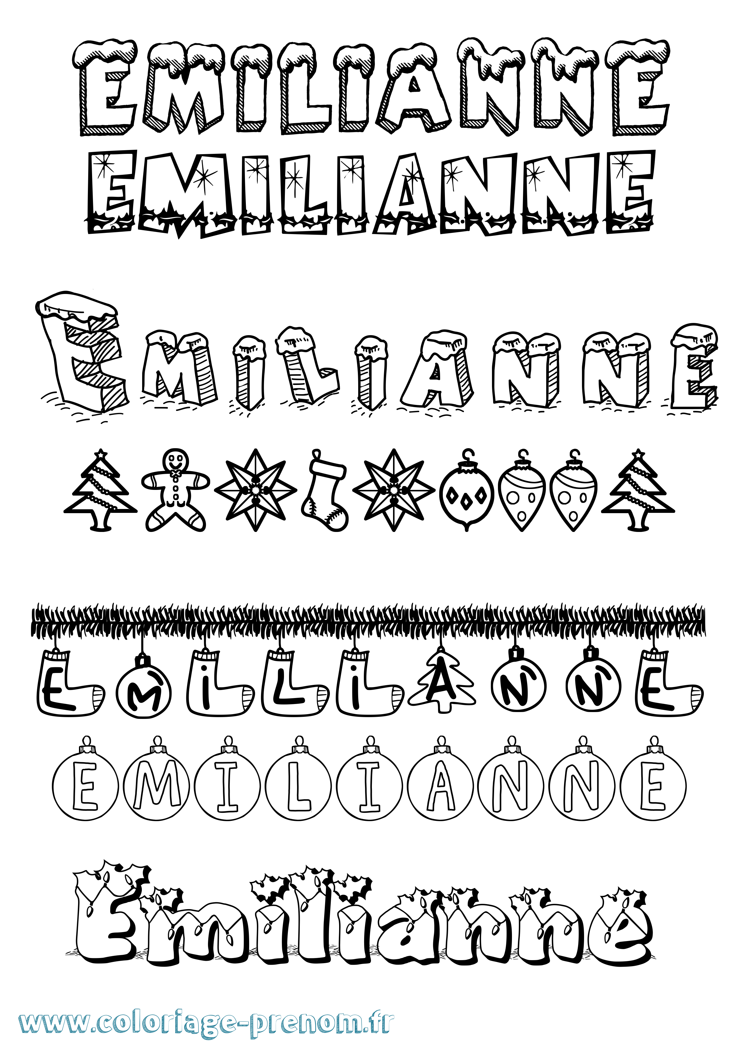 Coloriage prénom Emilianne Noël