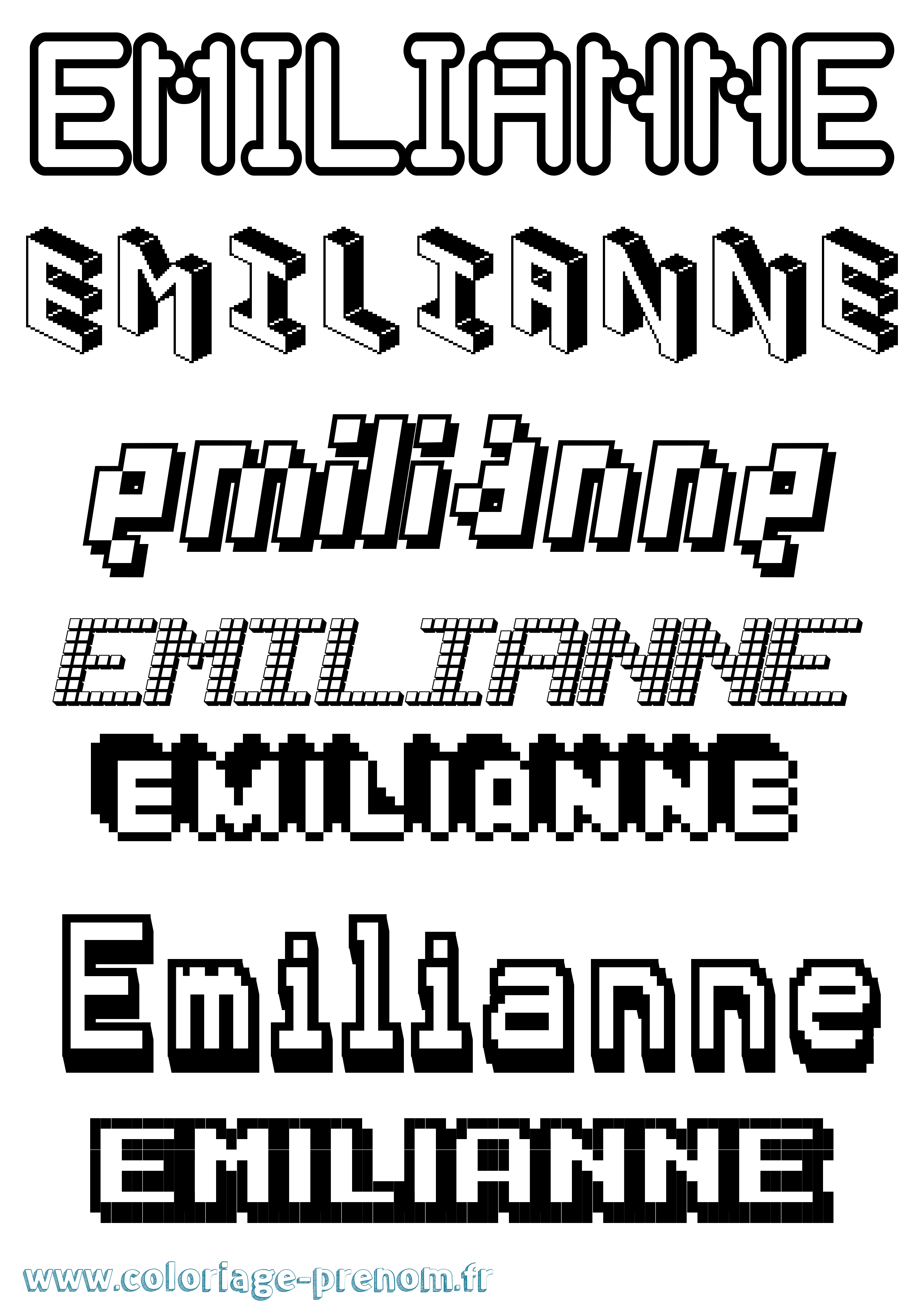 Coloriage prénom Emilianne Pixel