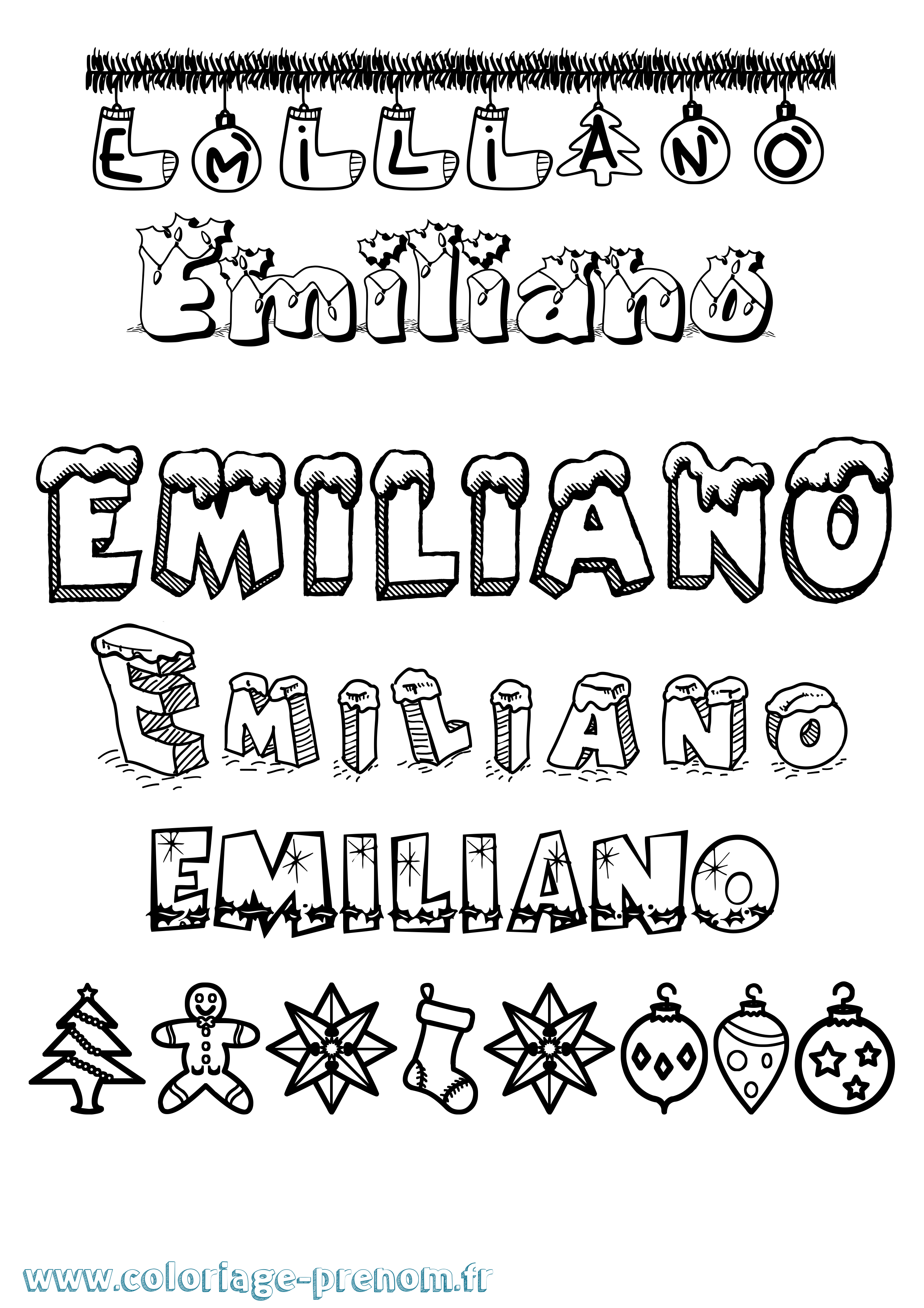 Coloriage prénom Emiliano Noël