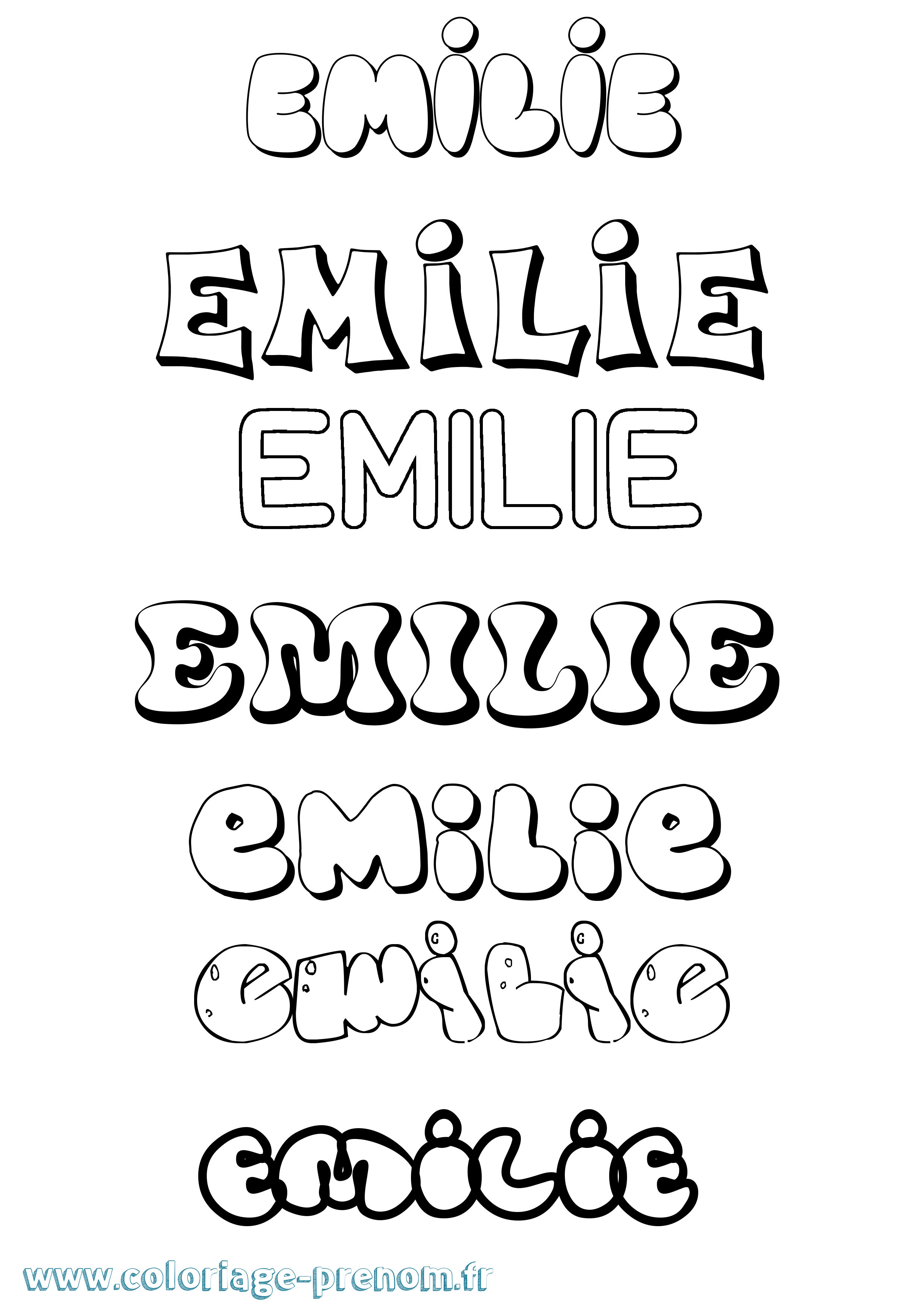 Coloriage prénom Emilie Bubble