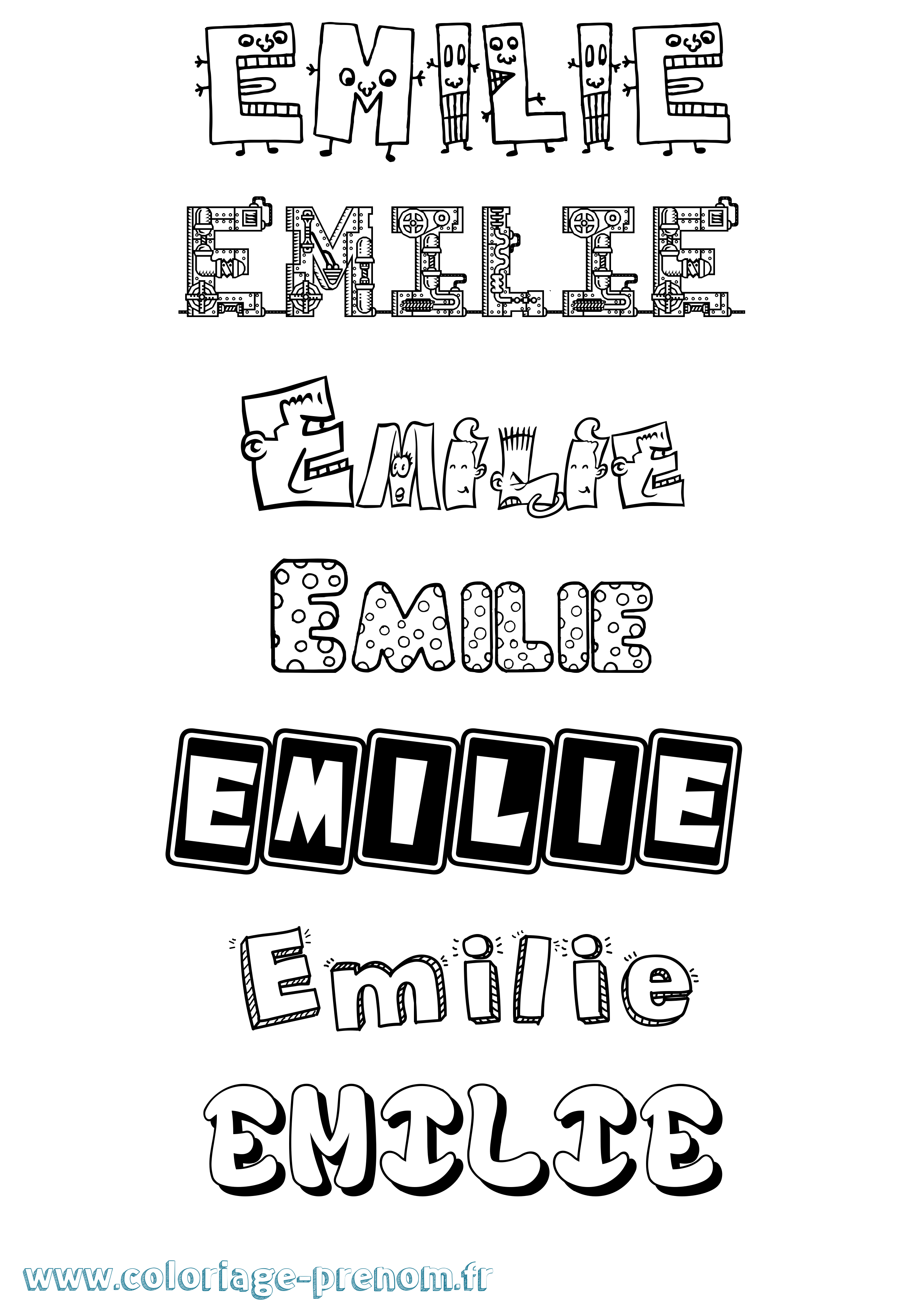 Coloriage prénom Emilie Fun
