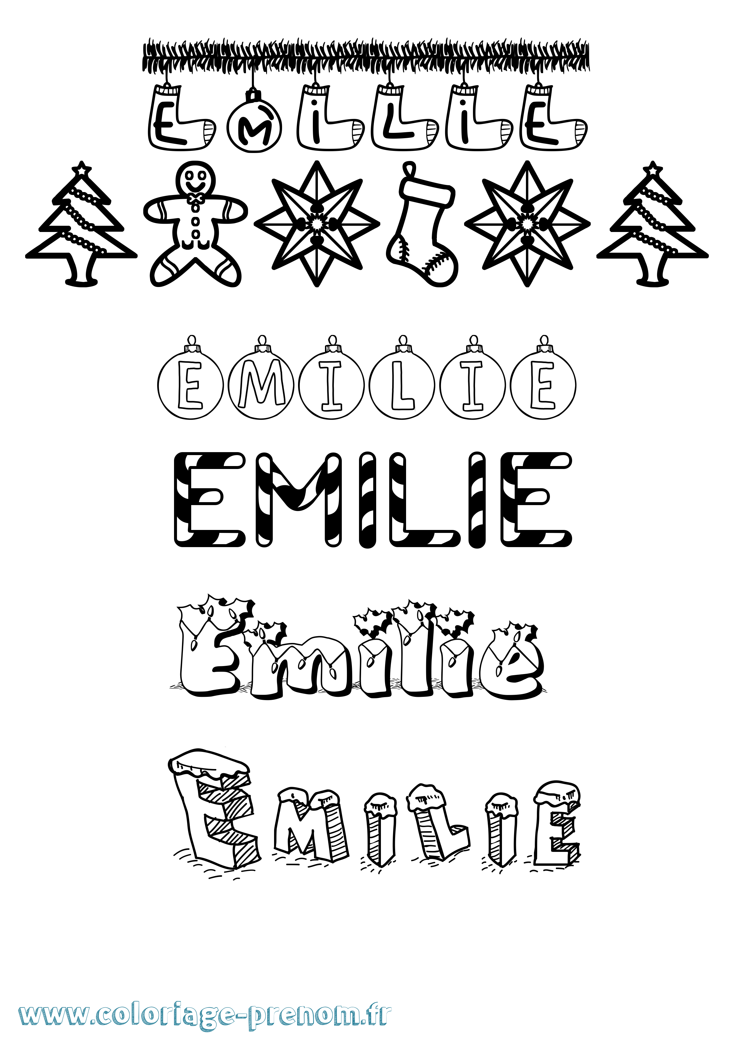 Coloriage prénom Emilie Noël
