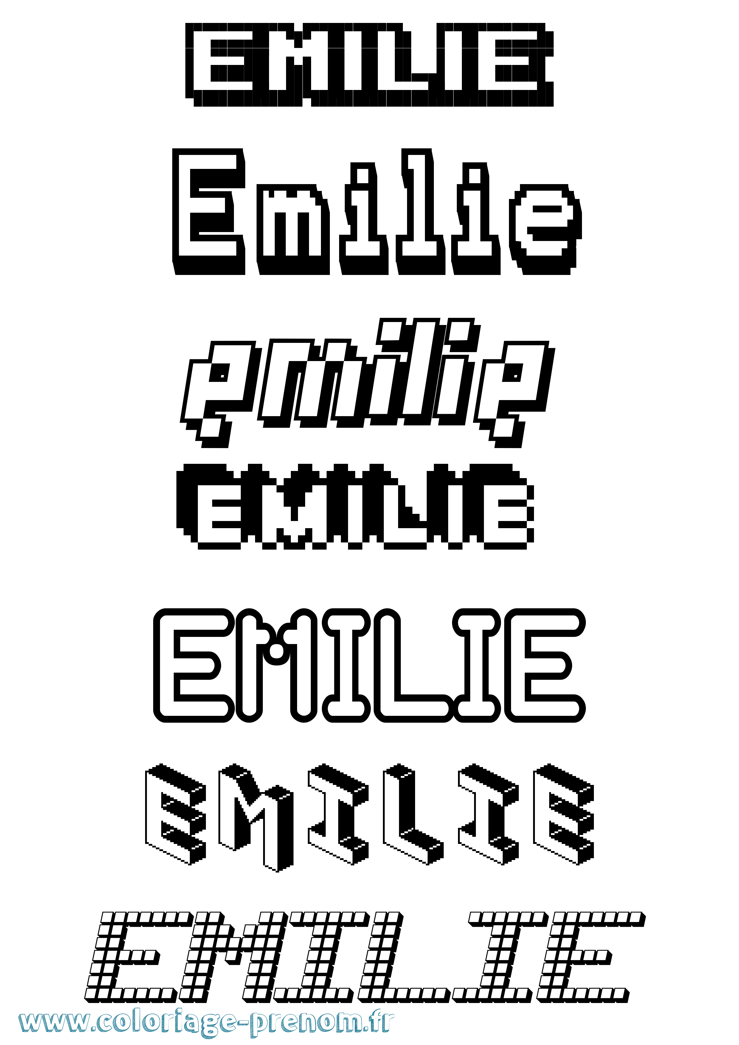 Coloriage prénom Emilie Pixel