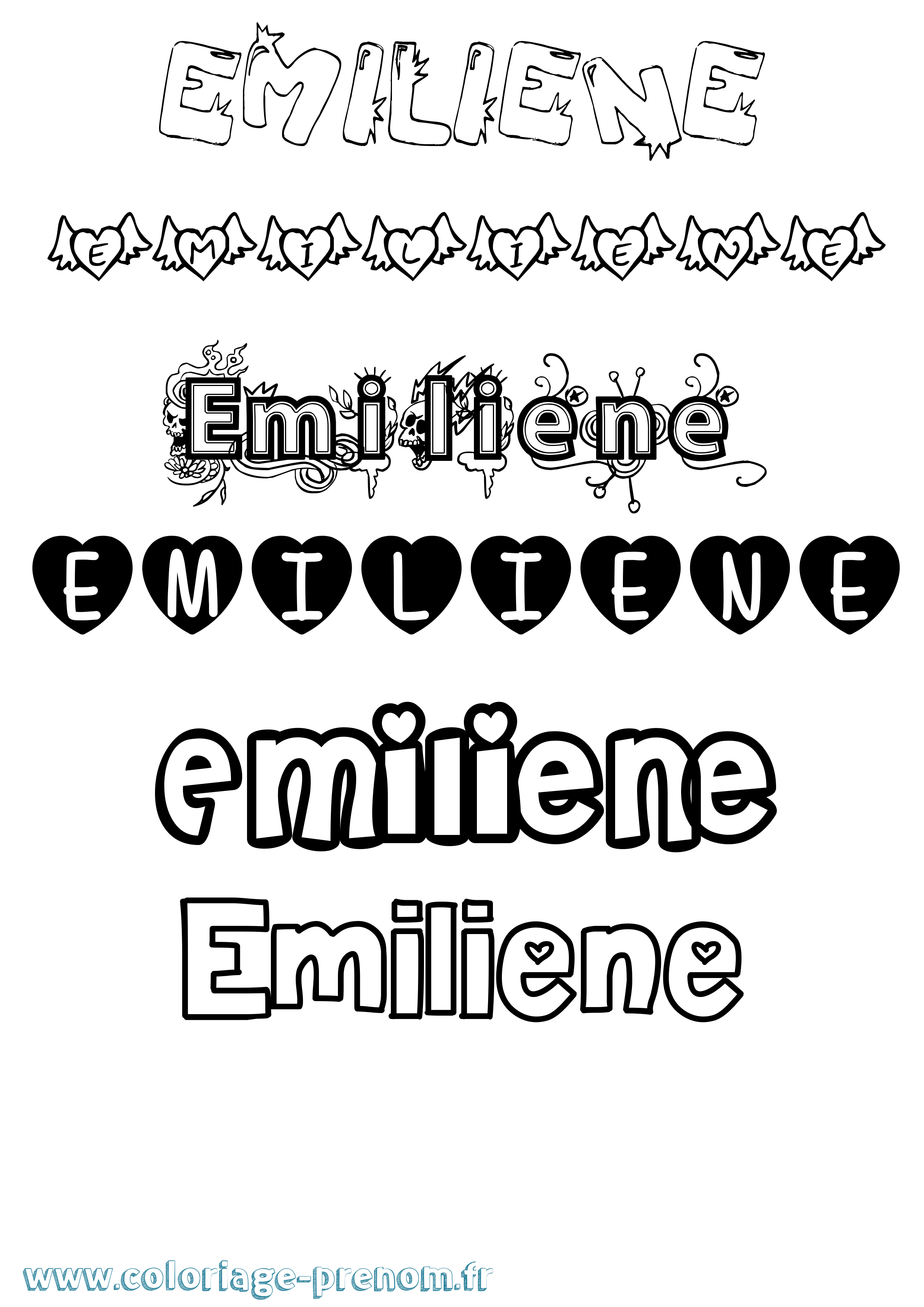 Coloriage prénom Emiliene Girly