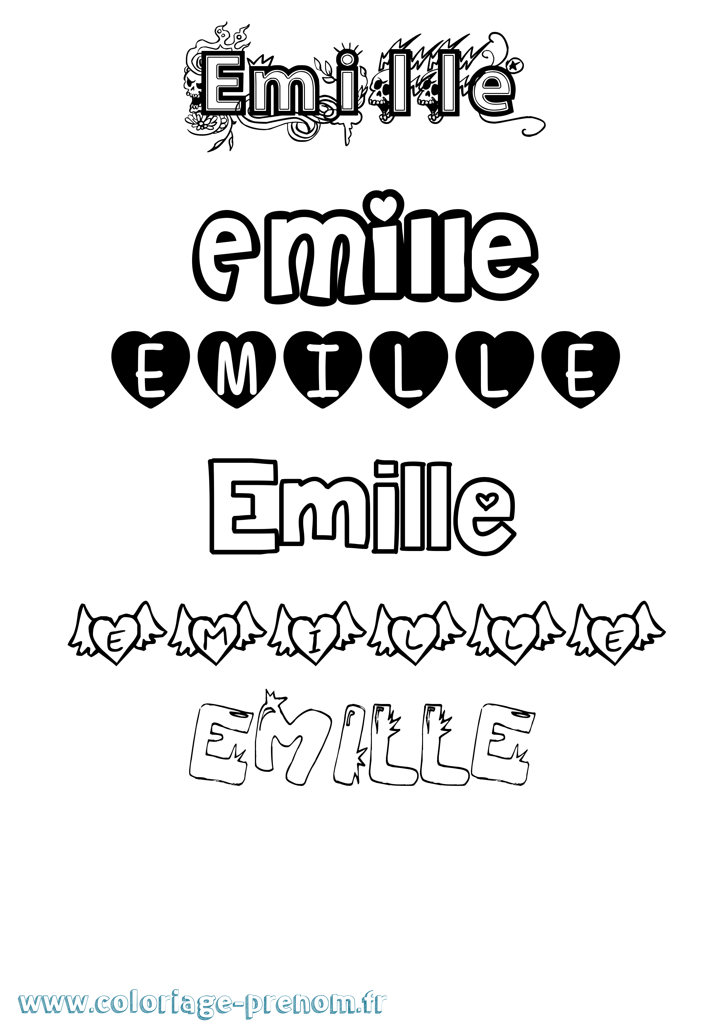Coloriage Emille Girly Coloriage prénom Emille Girly