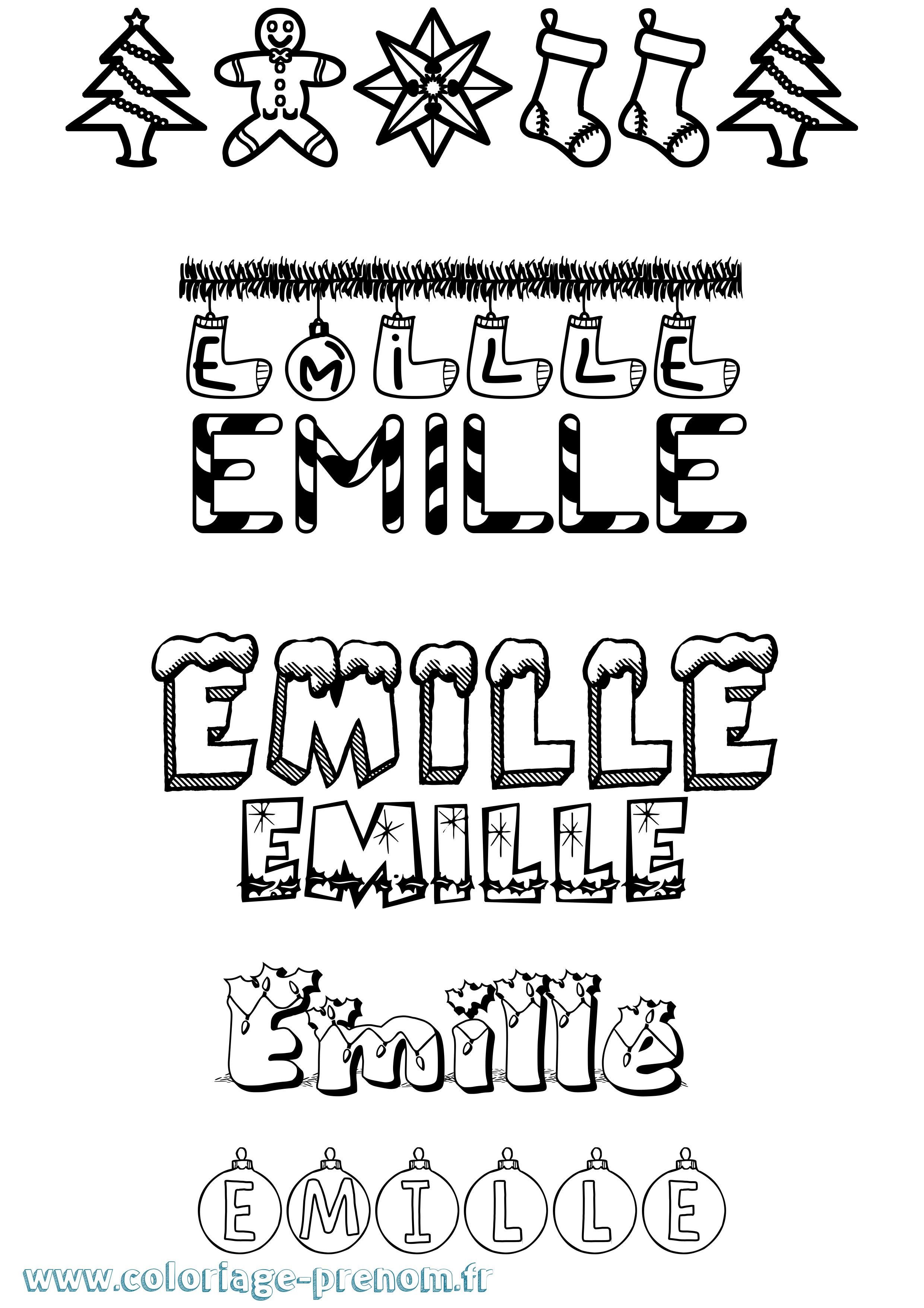 Coloriage Emille Noël Coloriage prénom Emille Noël