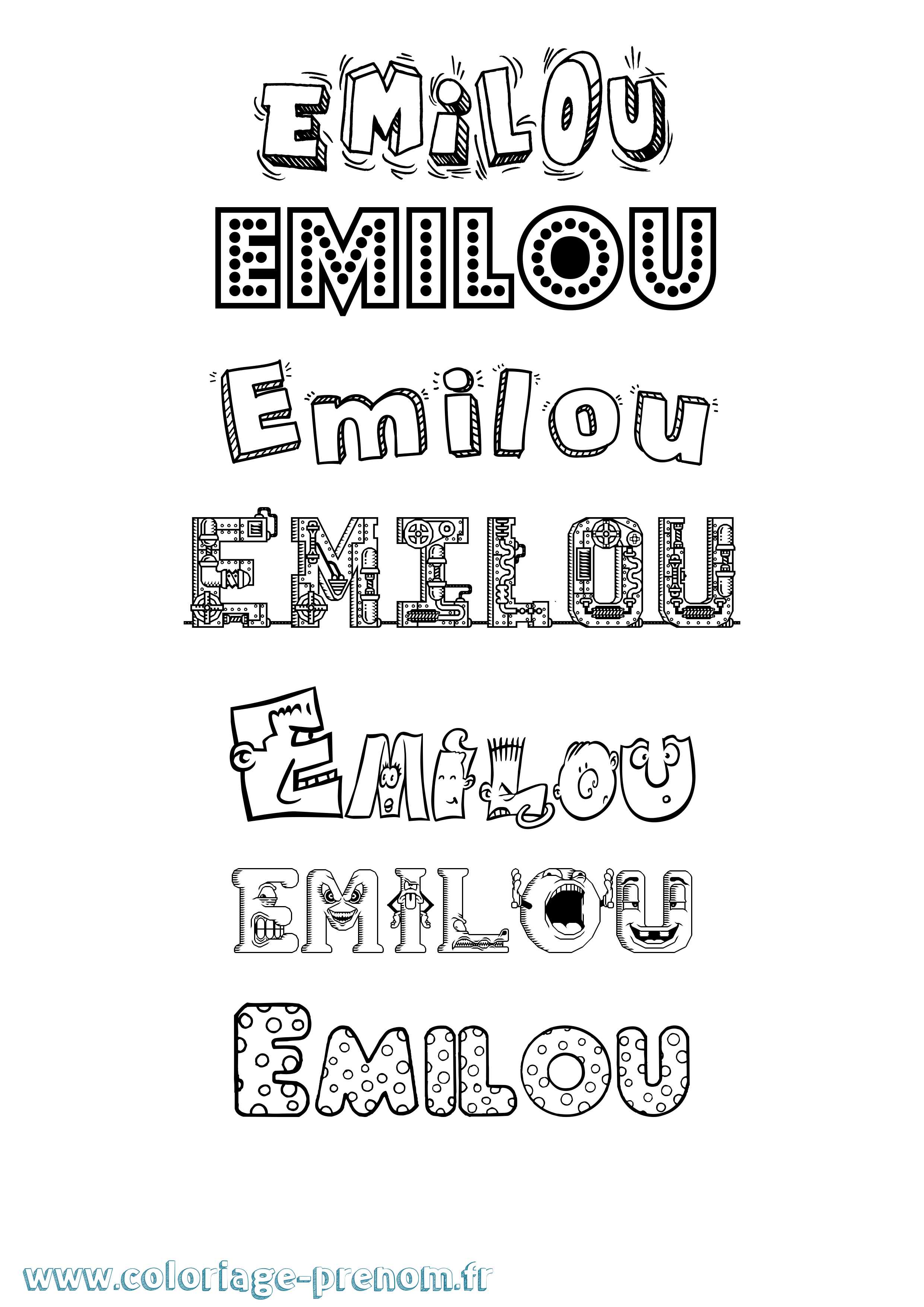 Coloriage prénom Emilou Fun