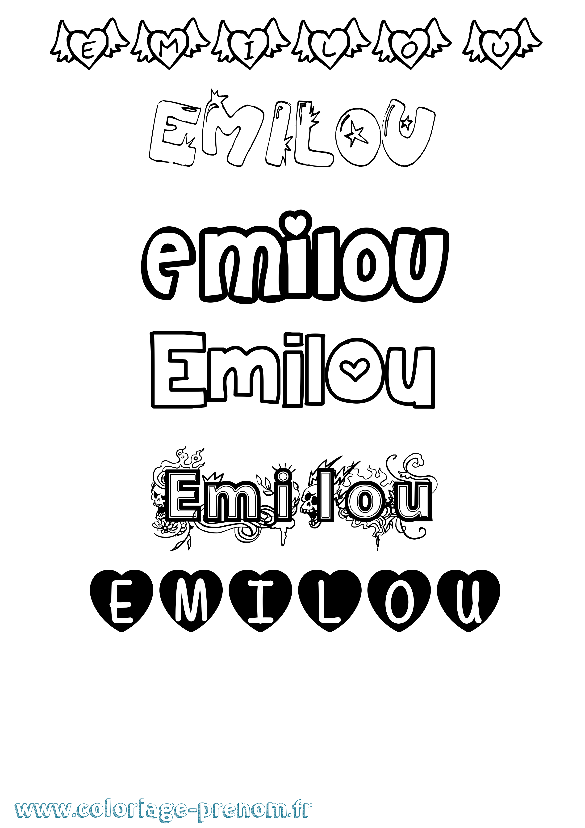 Coloriage prénom Emilou Girly