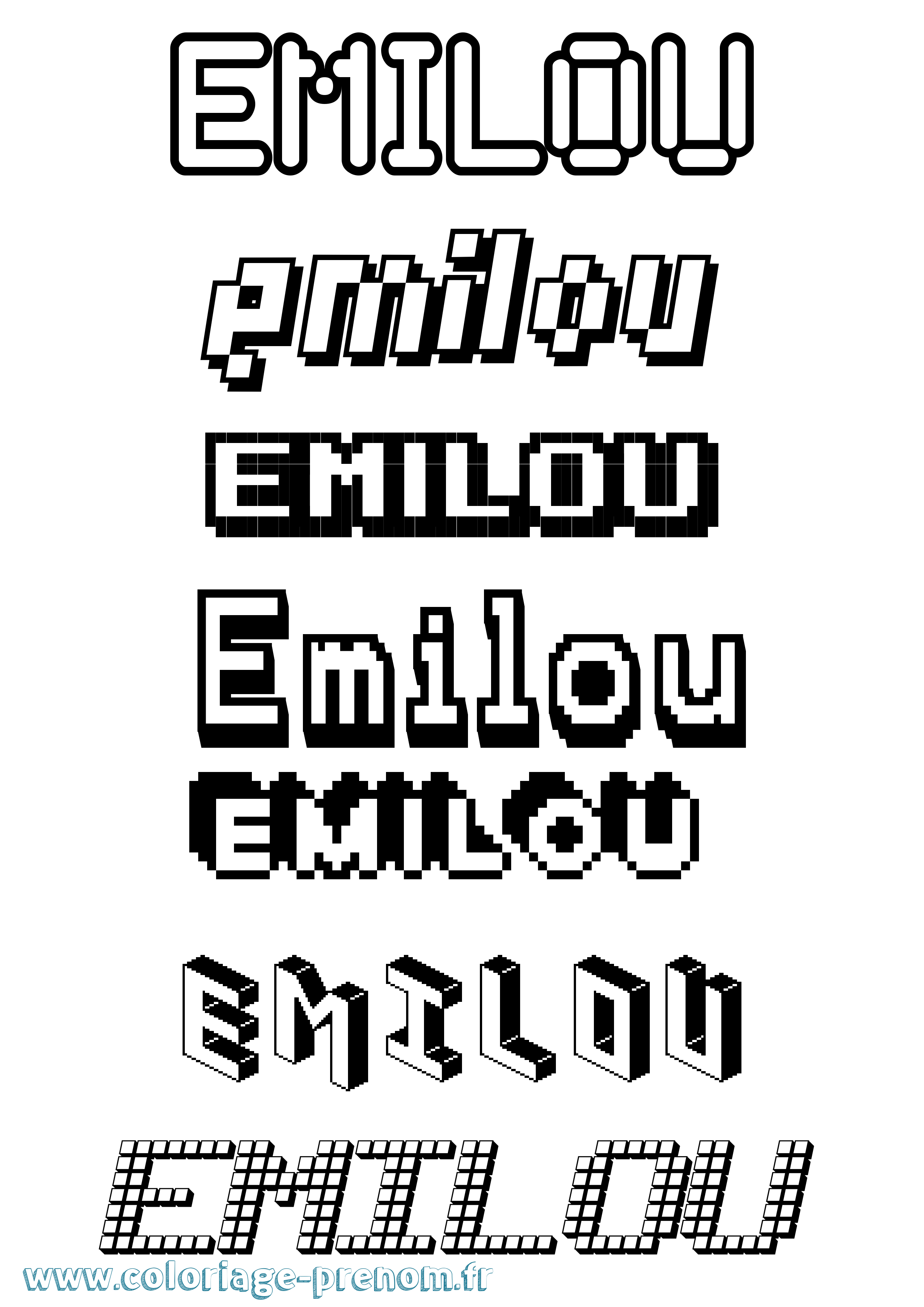 Coloriage prénom Emilou Pixel