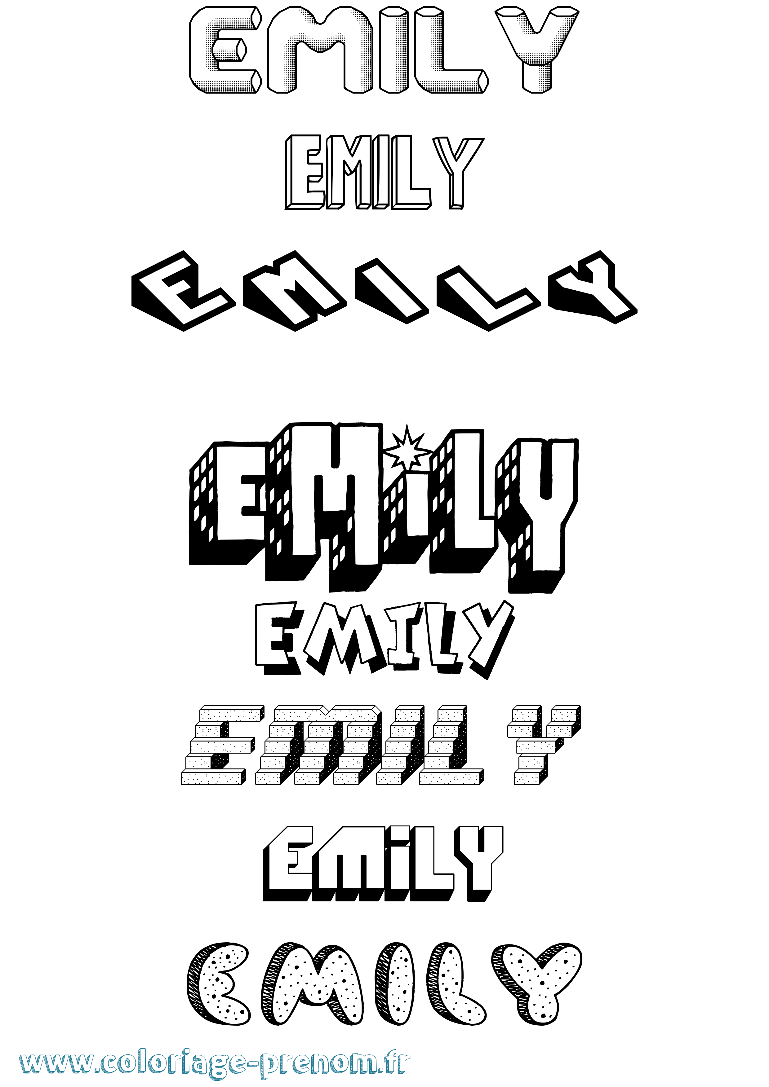 Coloriage prénom Emily Effet 3D