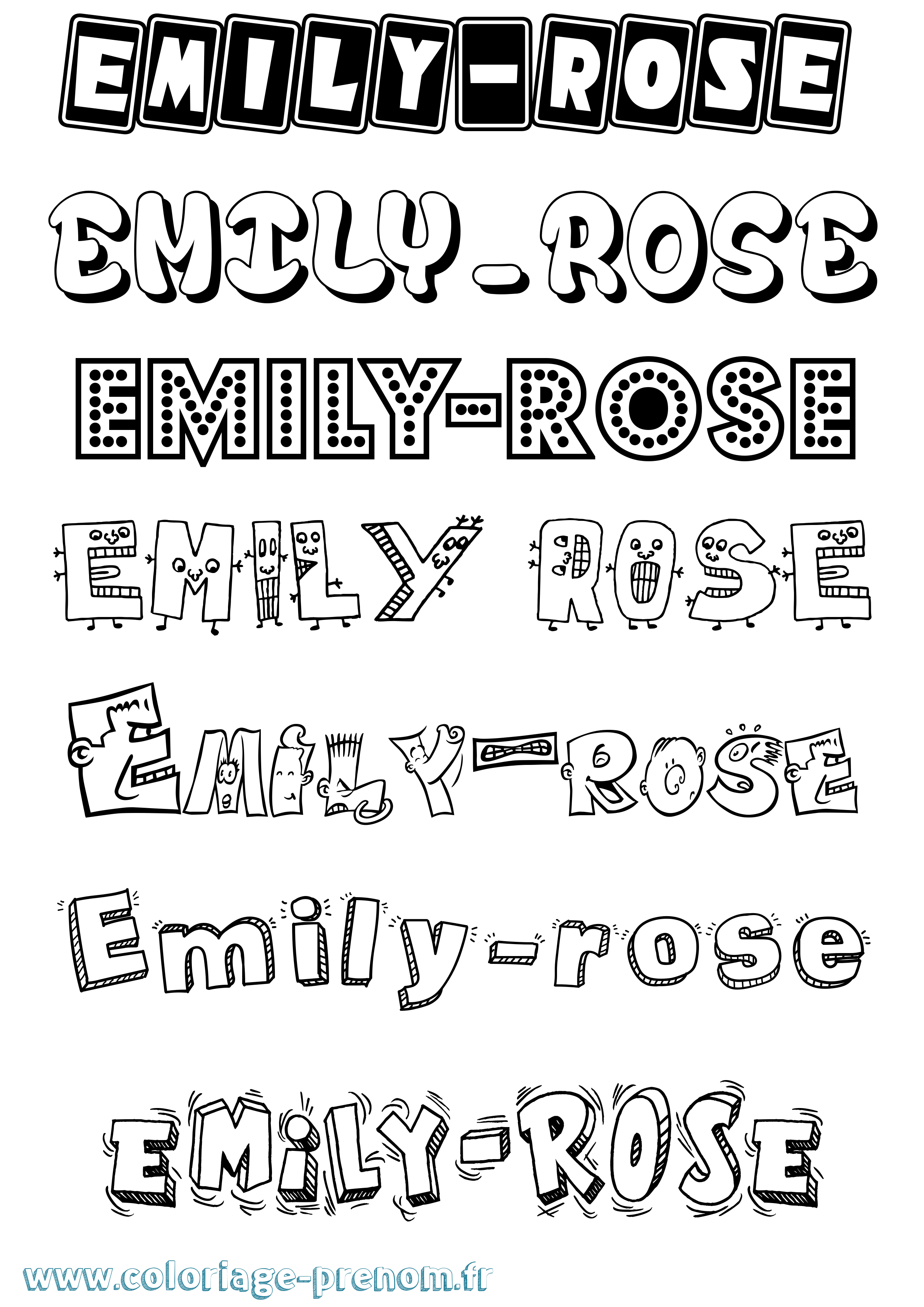 Coloriage prénom Emily-Rose Fun