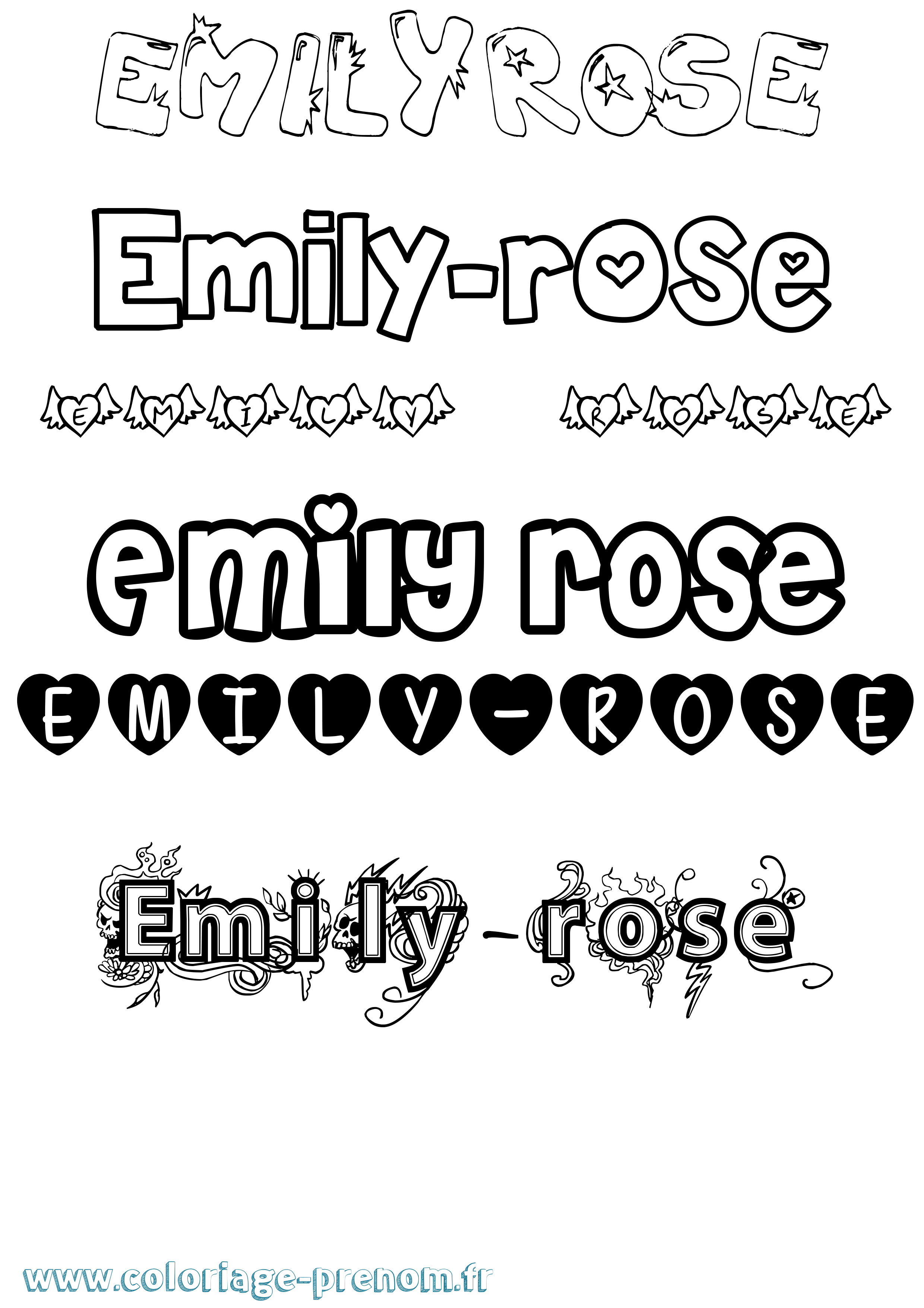 Coloriage prénom Emily-Rose Girly