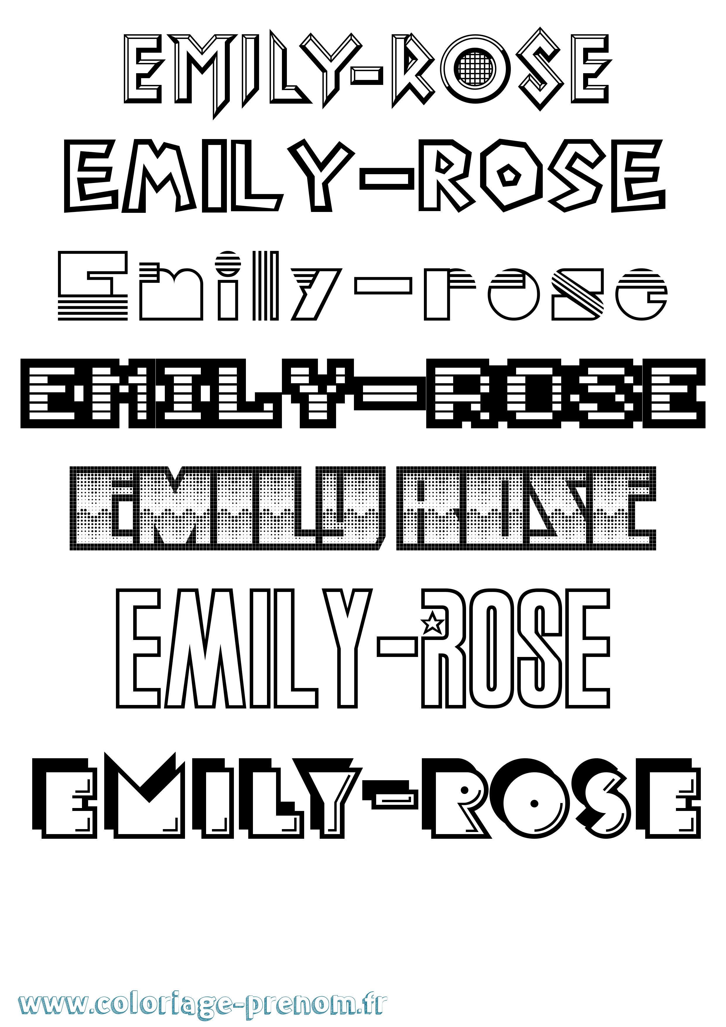 Coloriage prénom Emily-Rose Jeux Vidéos