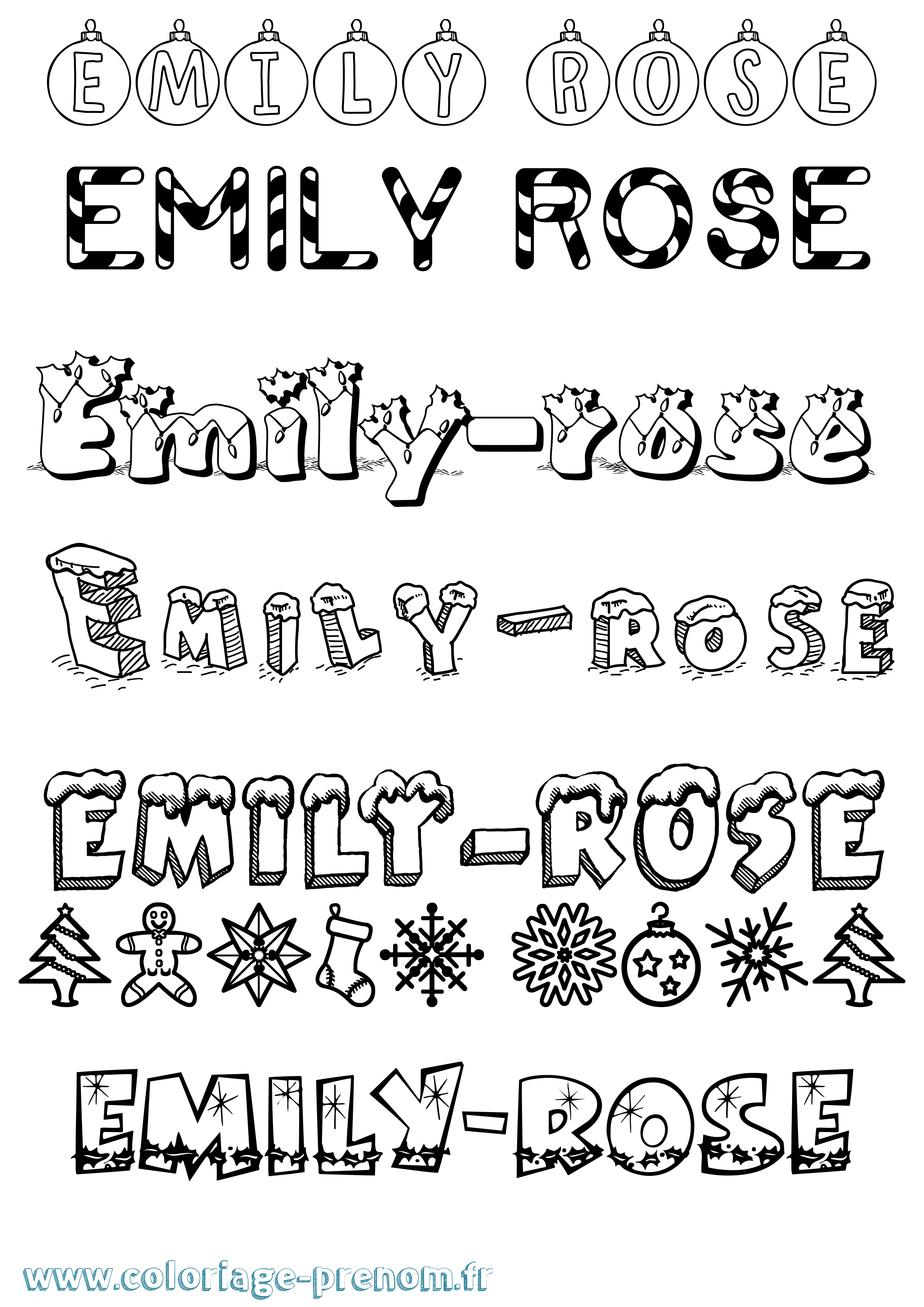 Coloriage prénom Emily-Rose Noël