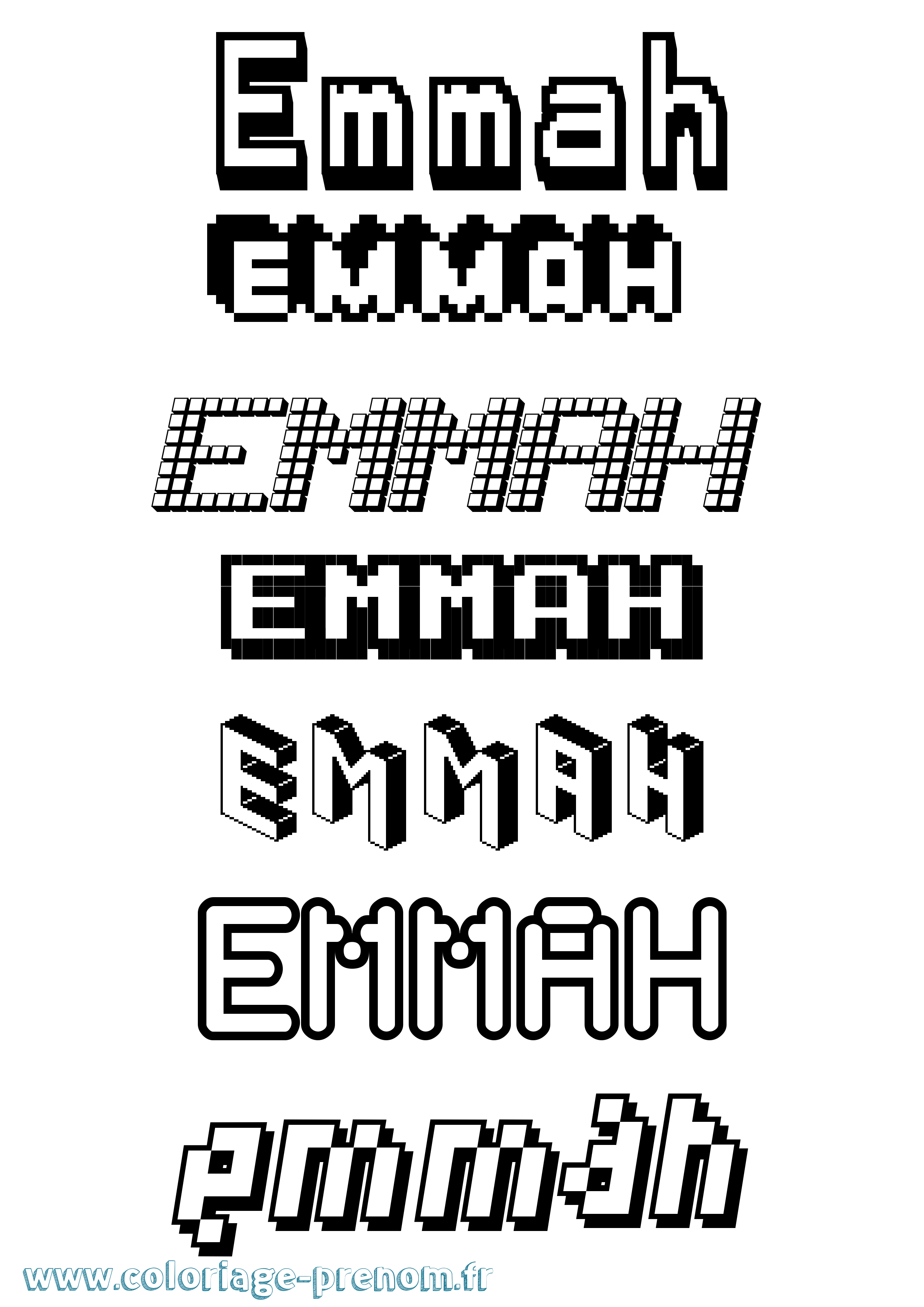 Coloriage prénom Emmah Pixel