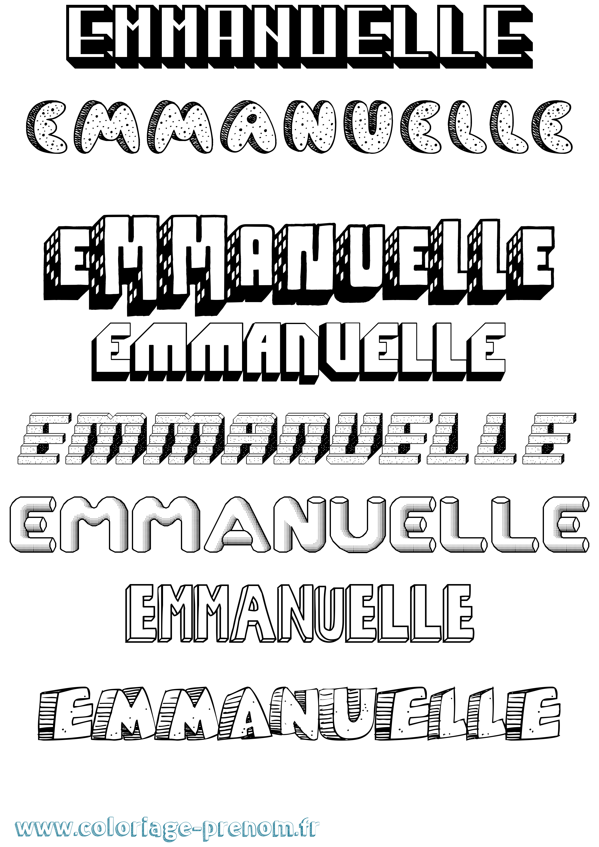 Coloriage Emmanuelle Effet 3D Coloriage prénom Emmanuelle Effet 3D