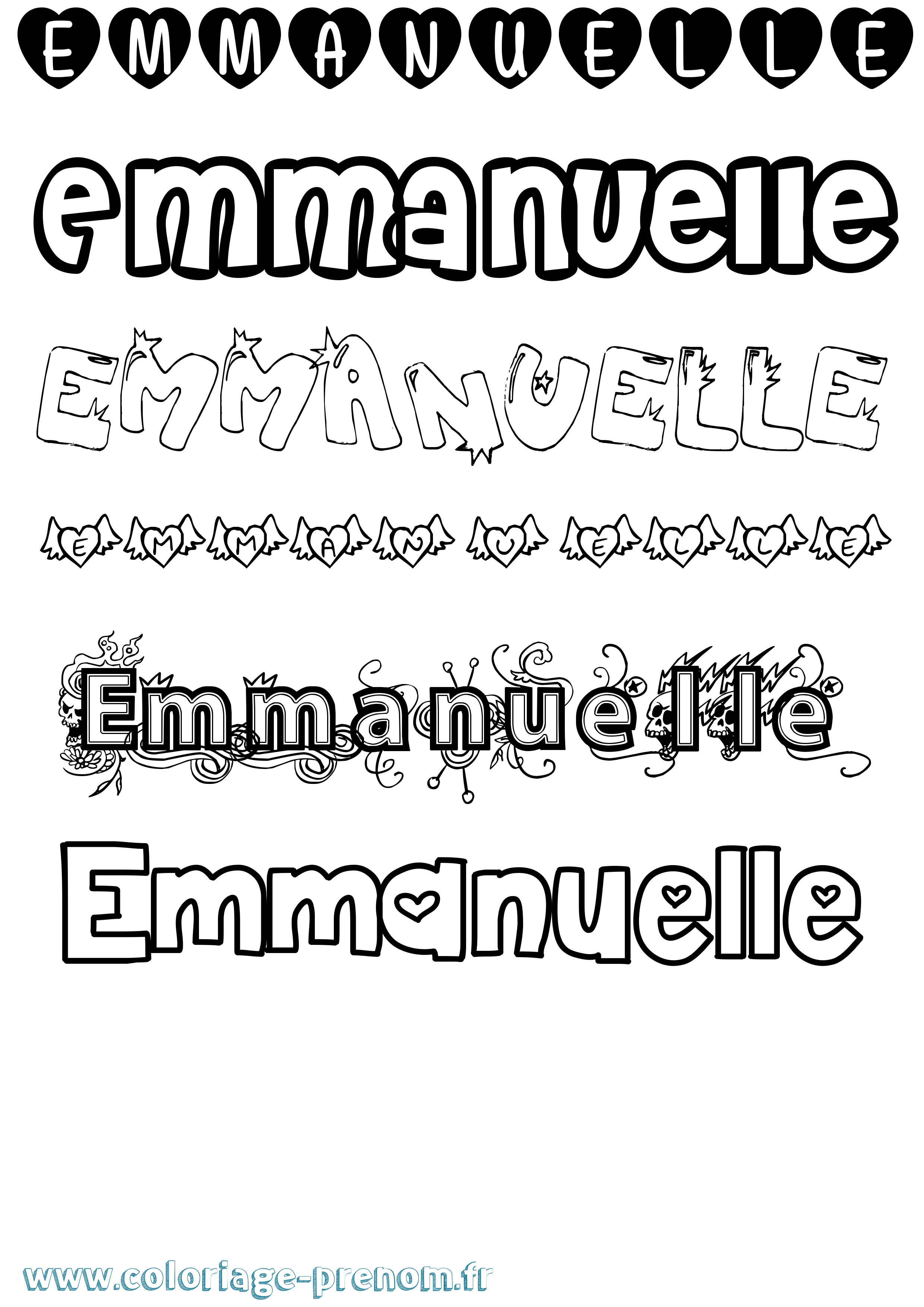 Coloriage prénom Emmanuelle Girly