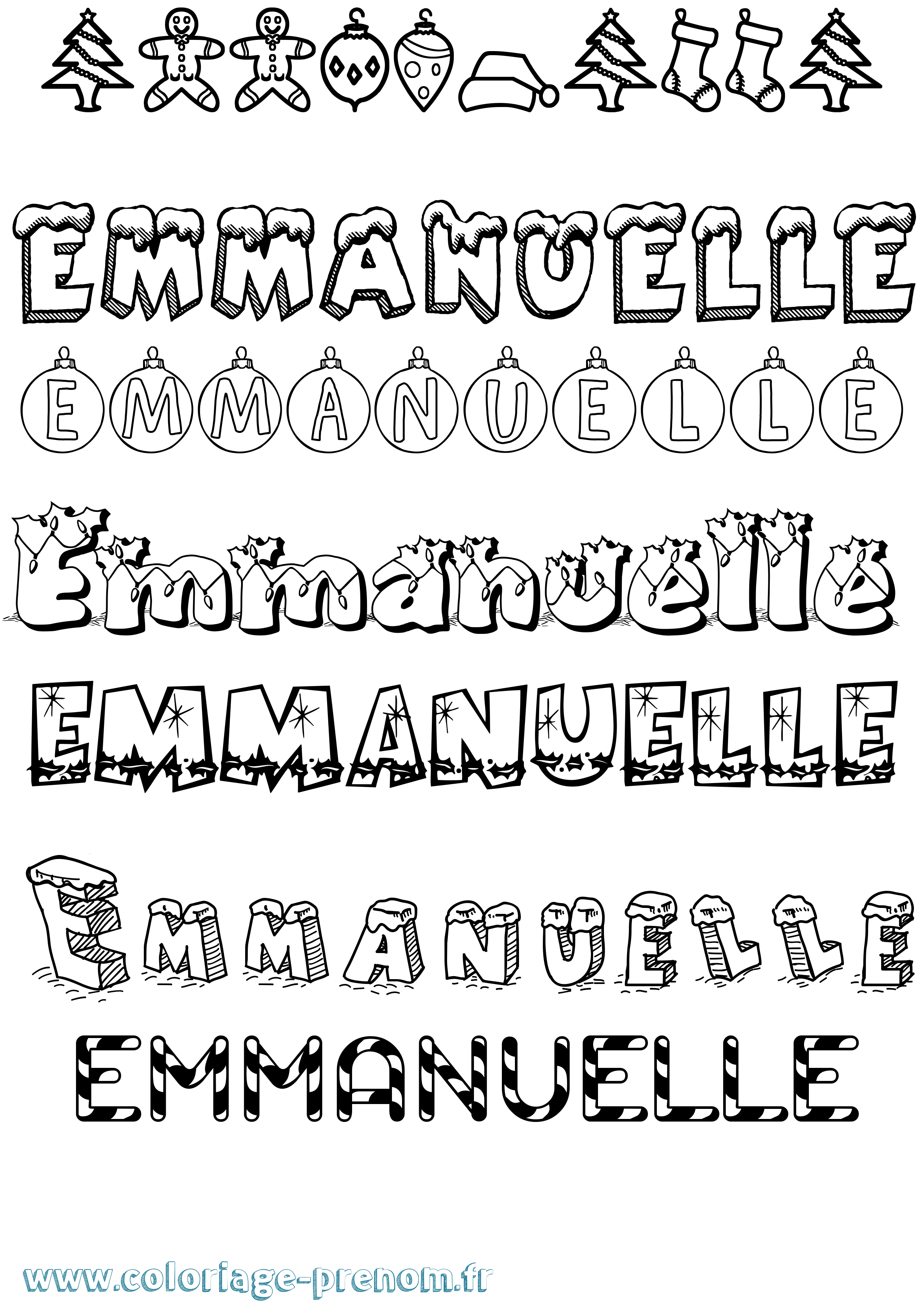 Coloriage Emmanuelle Noël Coloriage prénom Emmanuelle Noël