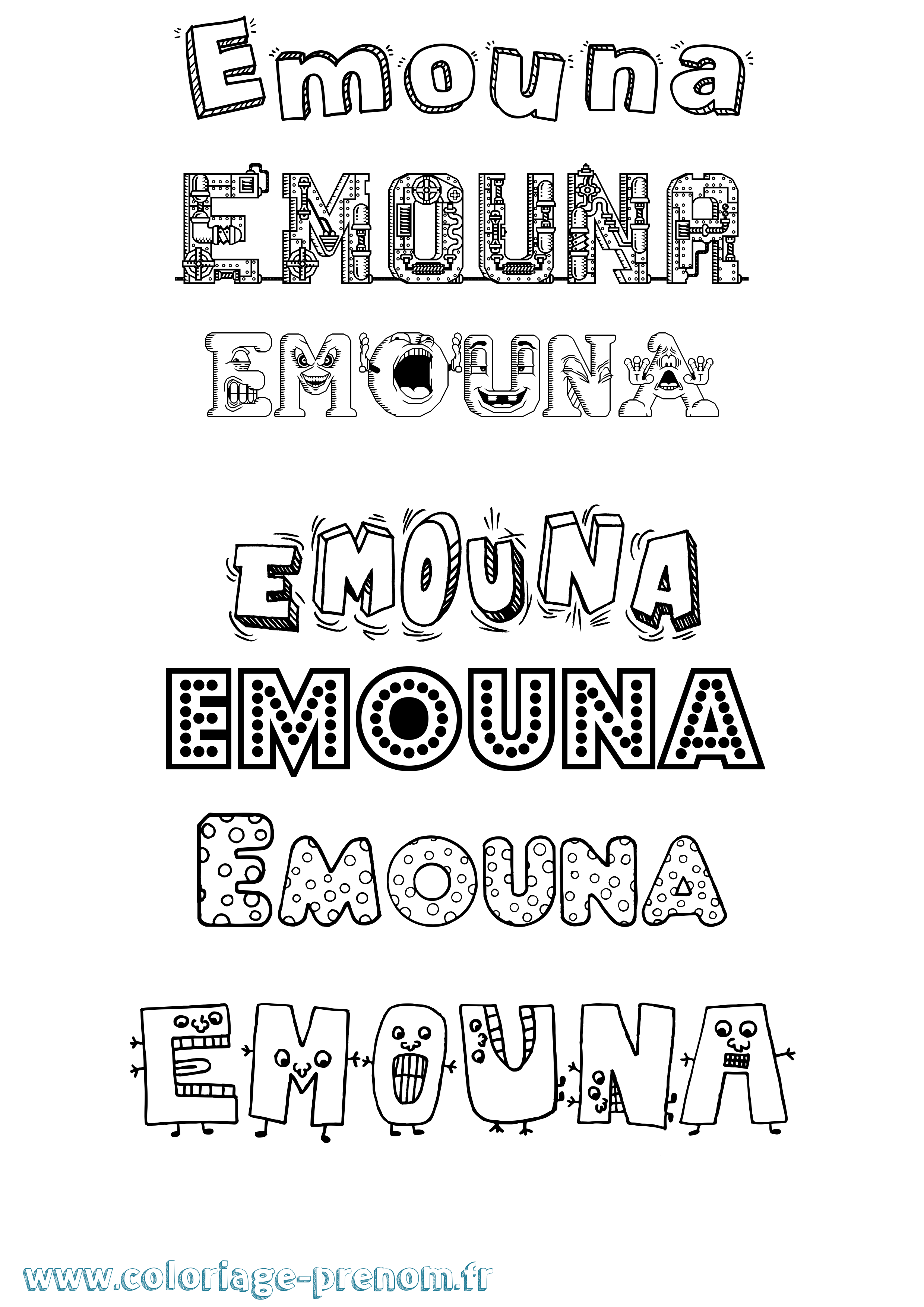 Coloriage prénom Emouna Fun