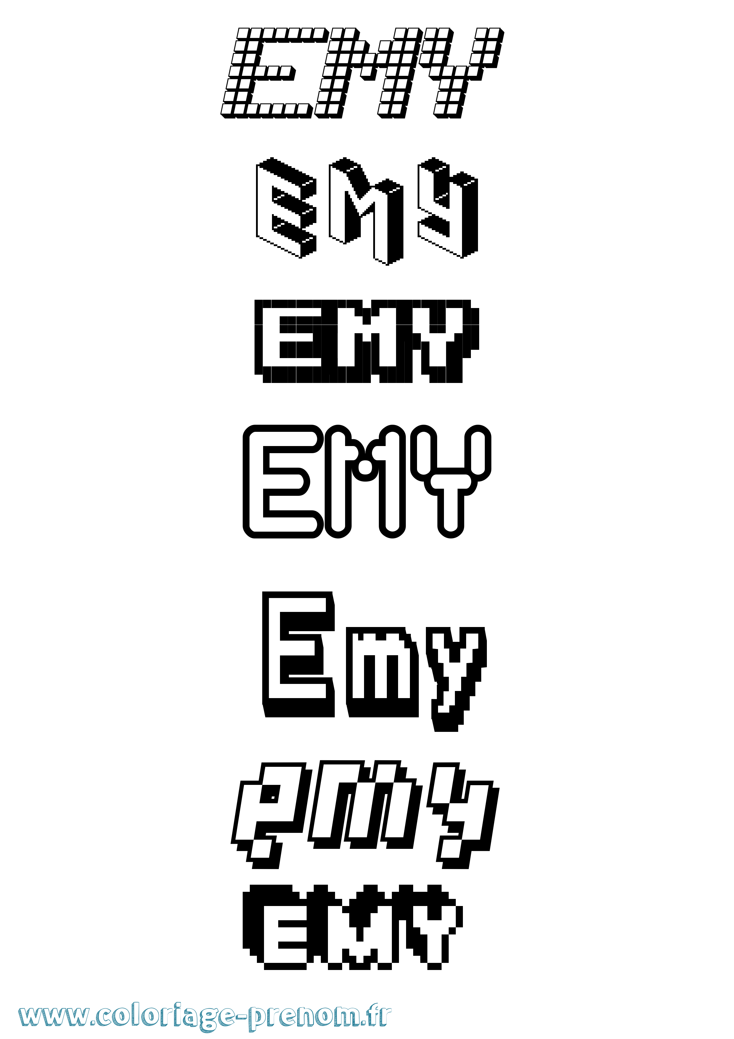 Coloriage prénom Emy Pixel