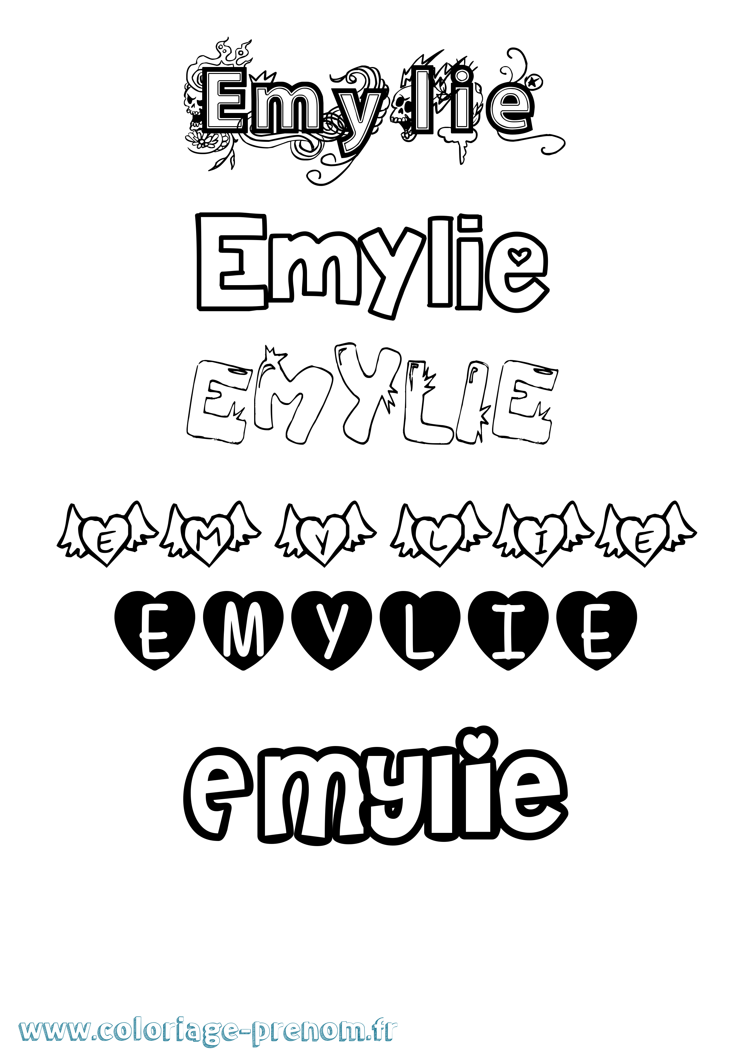 Coloriage prénom Emylie Girly