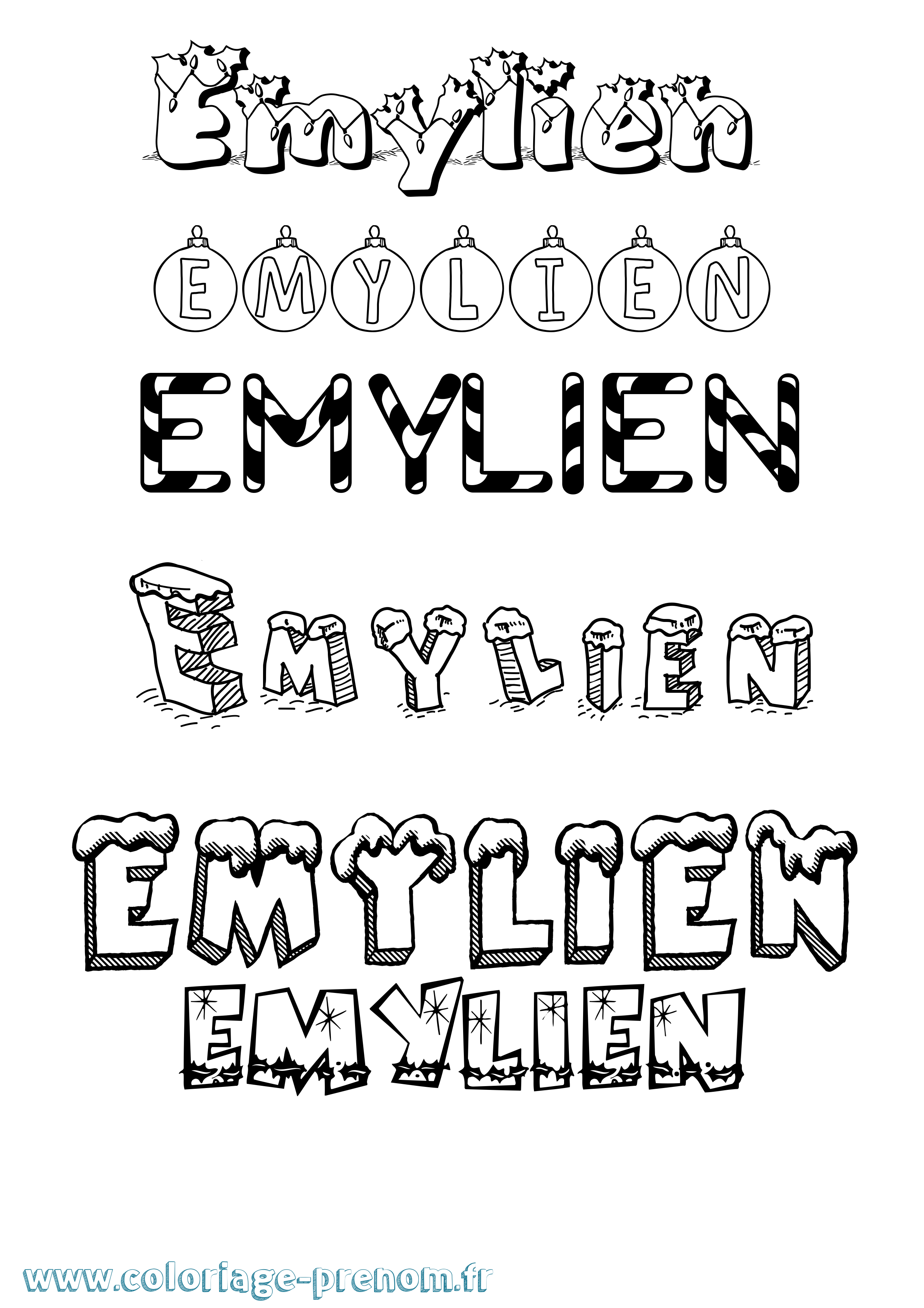 Coloriage Emylien Noël Coloriage prénom Emylien Noël