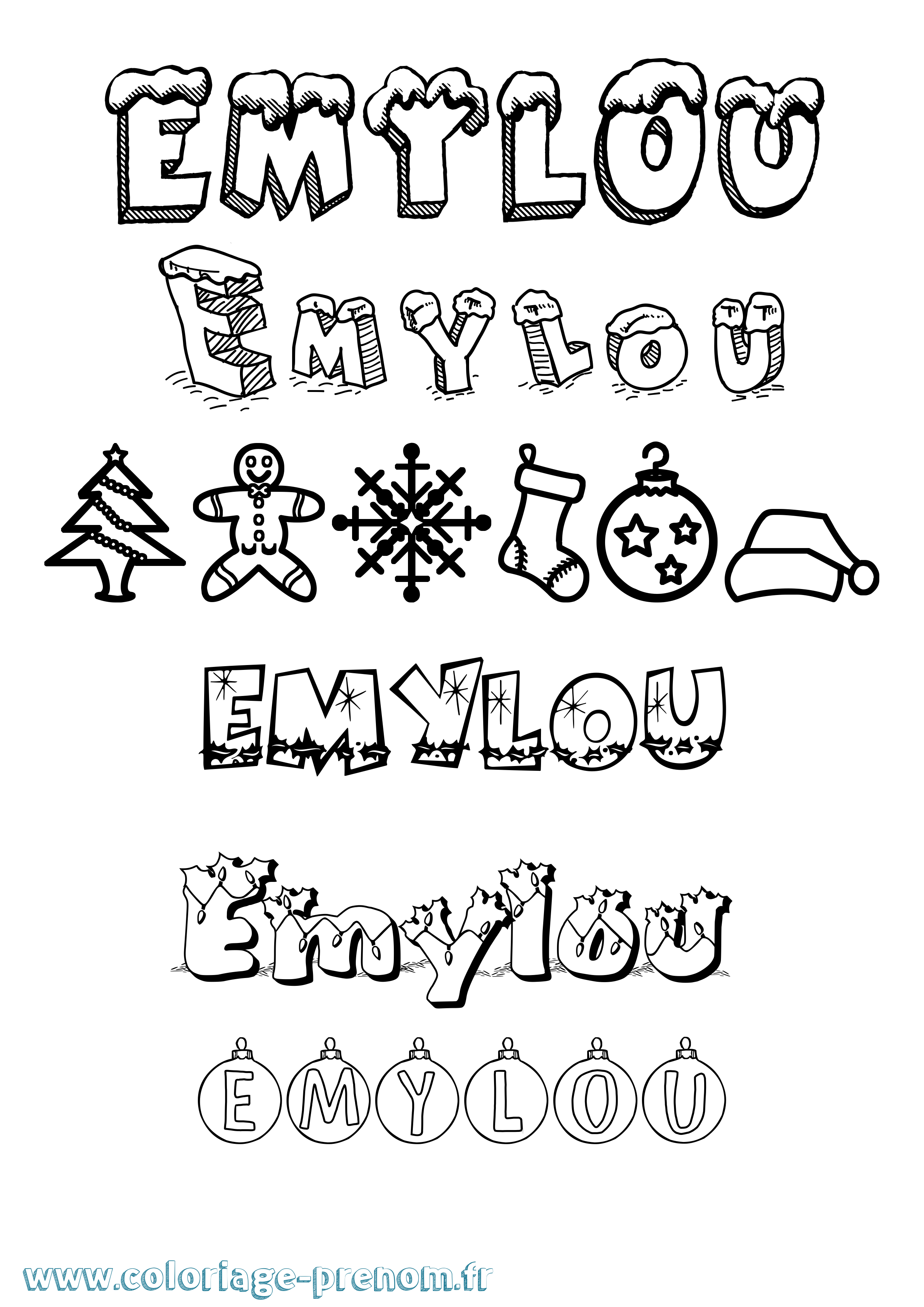 Coloriage prénom Emylou Noël